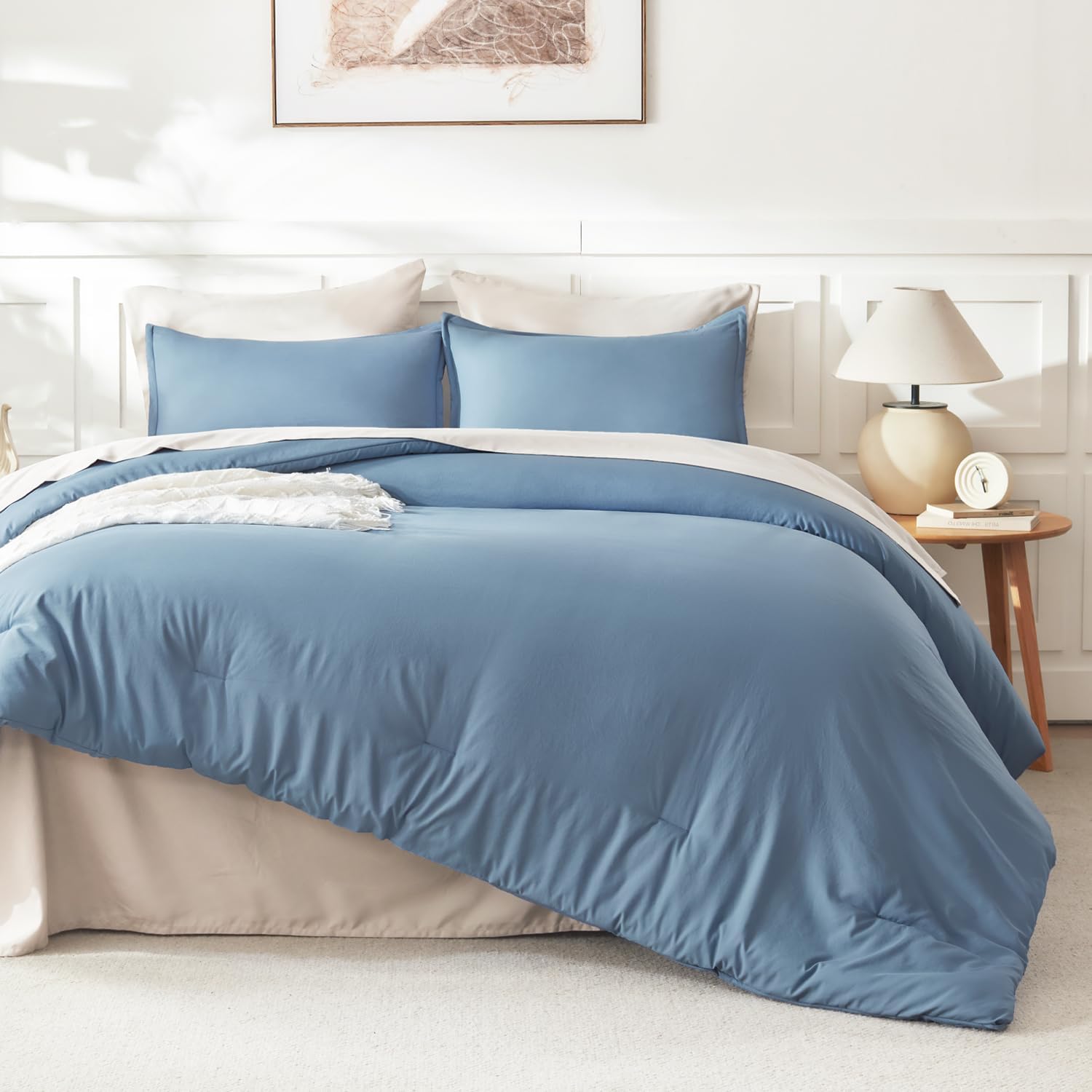 Litanika lightweight solid down alternative 3-piece comforter bedding set with soft, cozy fabric and matching pillow shams.