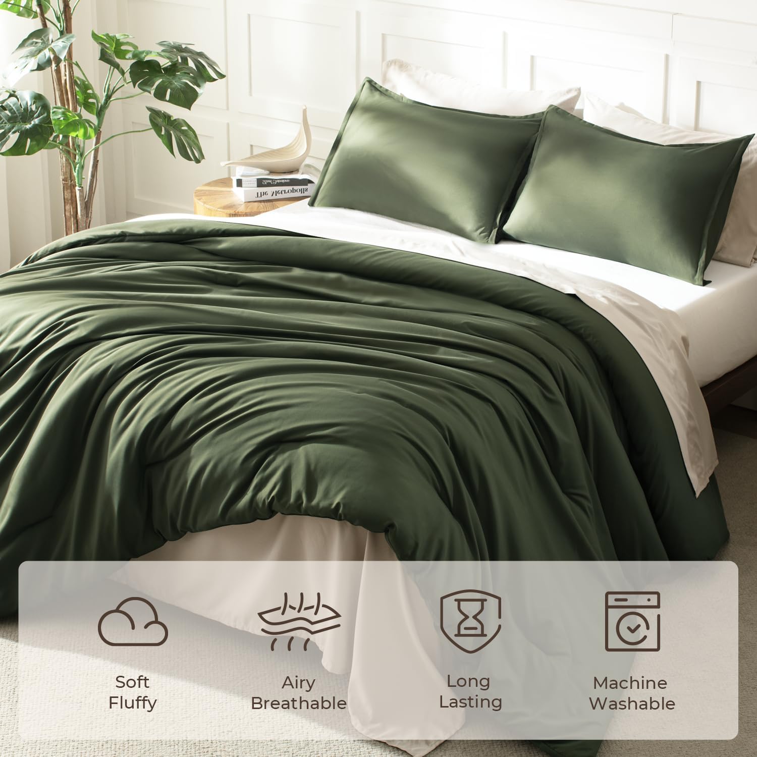 Litanika lightweight solid down alternative 3-piece comforter bedding set shown in soft, cozy fabric with matching pillow shams.