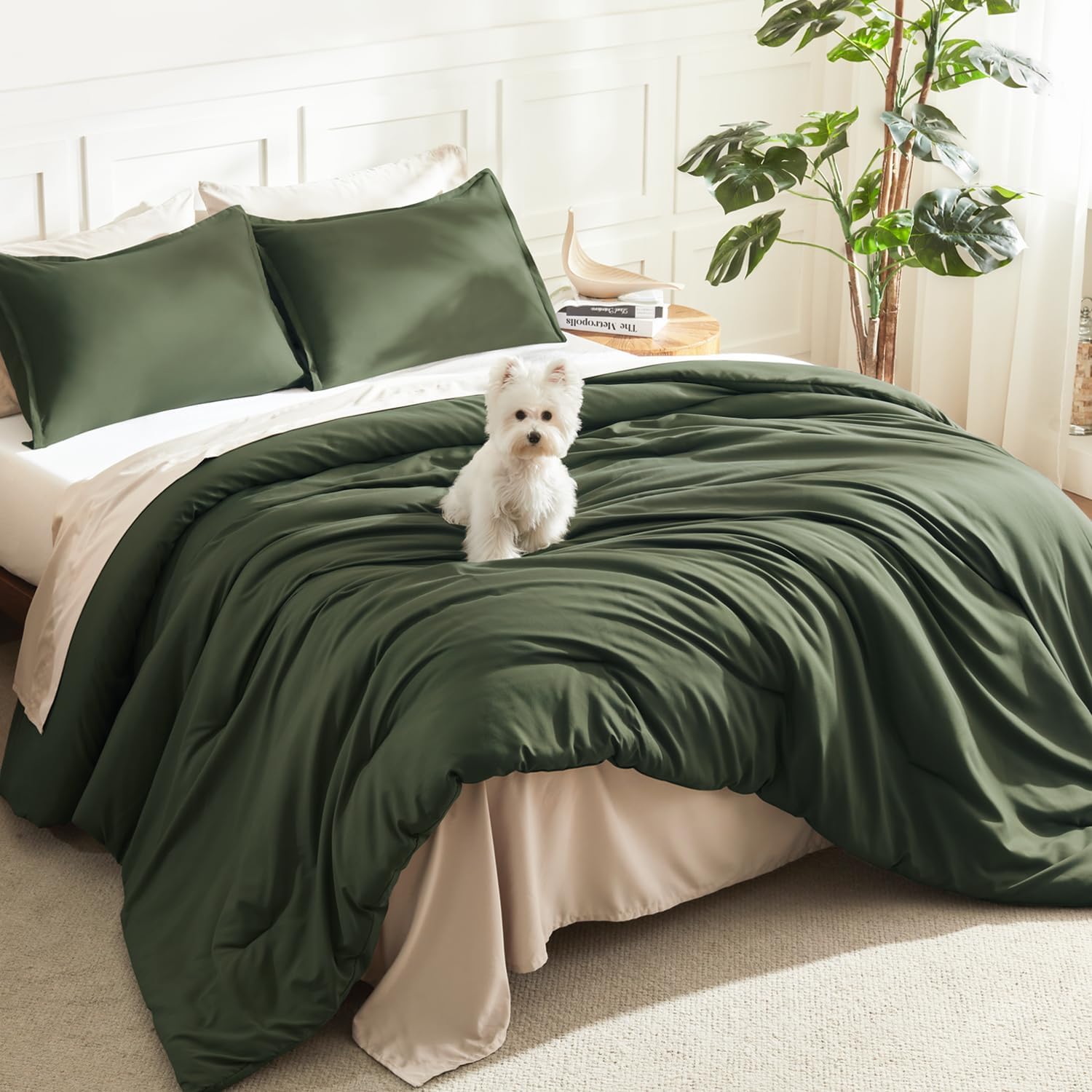 Litanika lightweight solid down alternative 3-piece comforter bedding set with soft, cozy duvet and matching pillow shams.