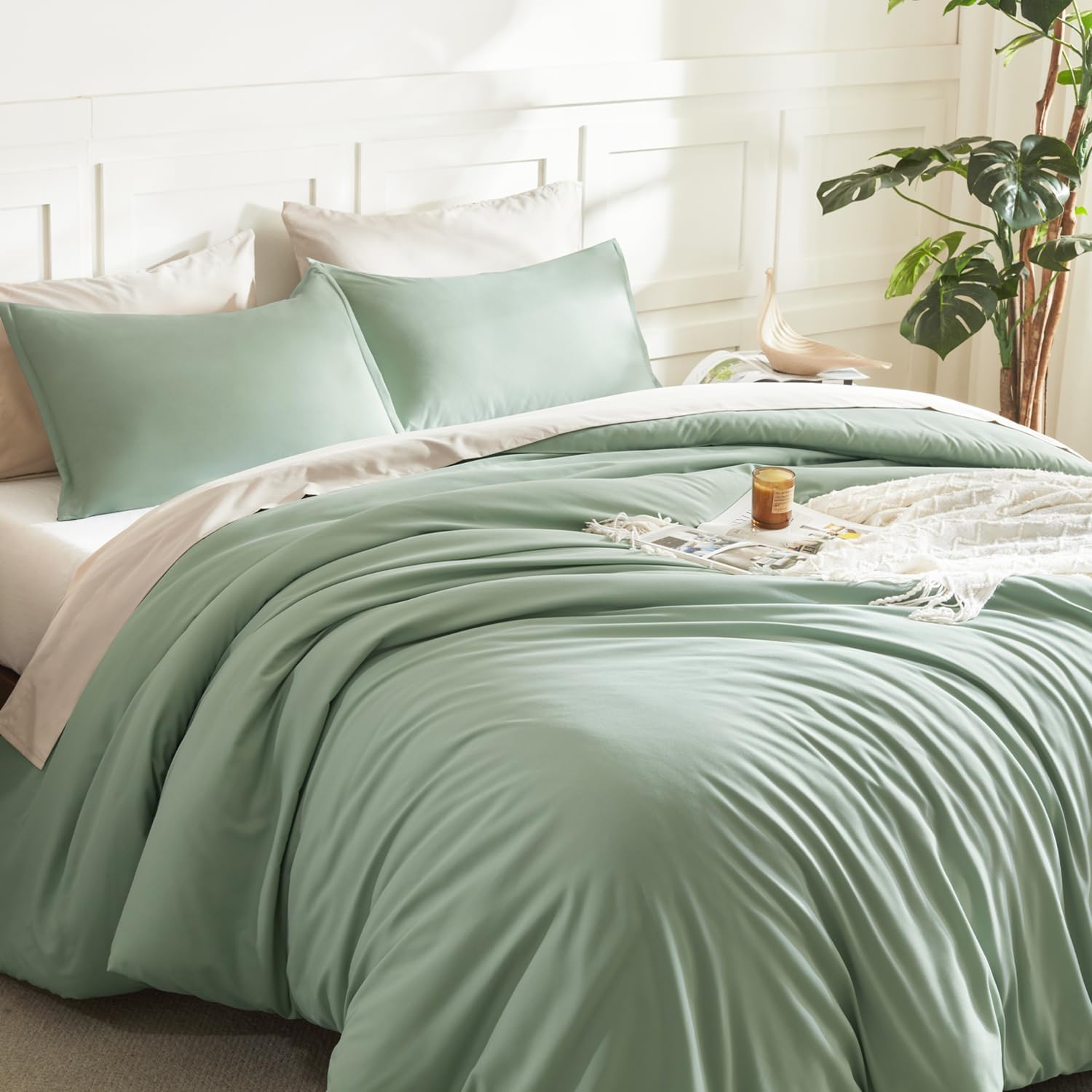 Litanika lightweight solid down alternative 3-piece comforter bedding set with soft, cozy comforters and matching pillow shams.