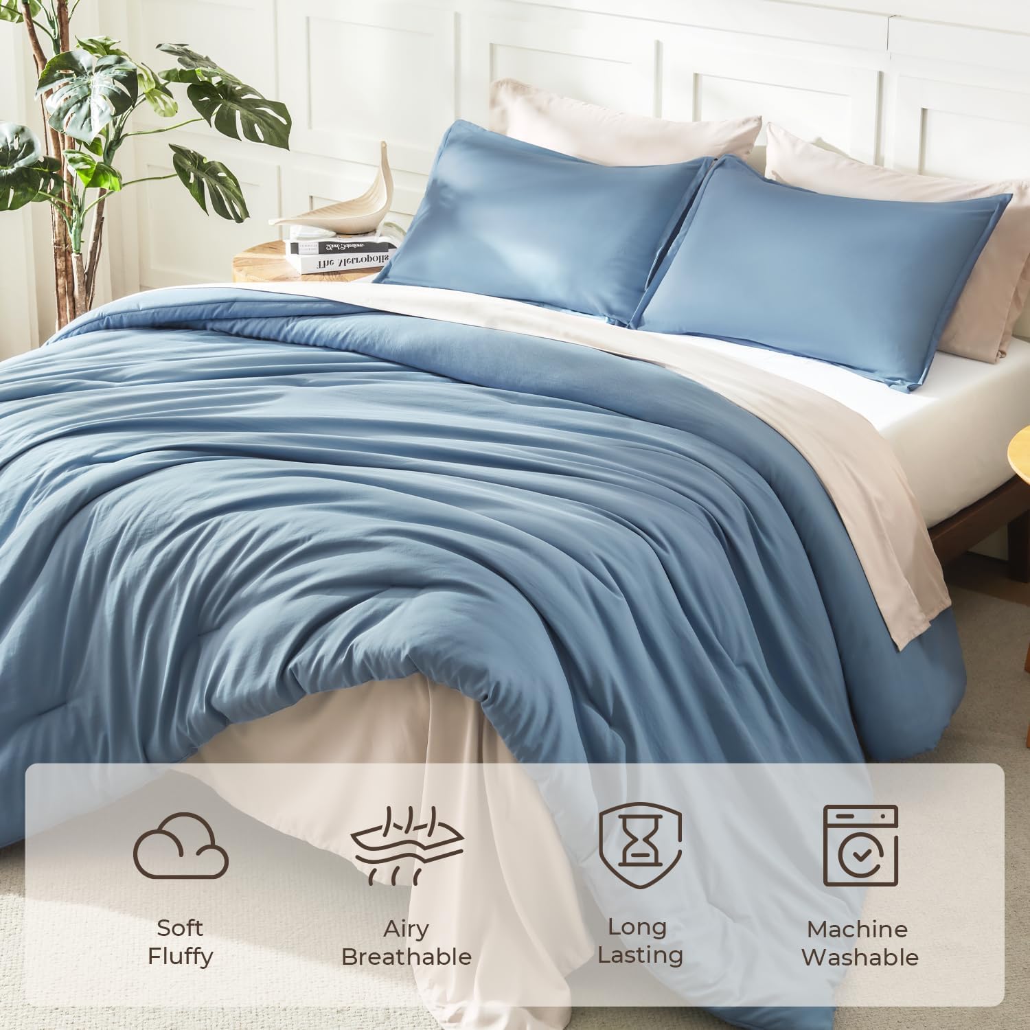 Litanika lightweight solid down alternative 3-piece comforter bedding set with soft, cozy bedding for restful sleep