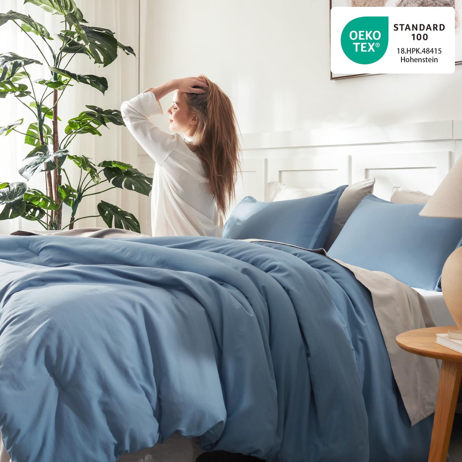 Litanika lightweight solid down alternative 3-piece comforter bedding set with soft, breathable fabric and plush fill.