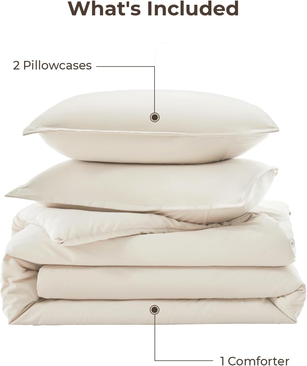 Litanika lightweight solid down alternative 3-piece comforter bedding set displayed on a bed with pillows and sheets.