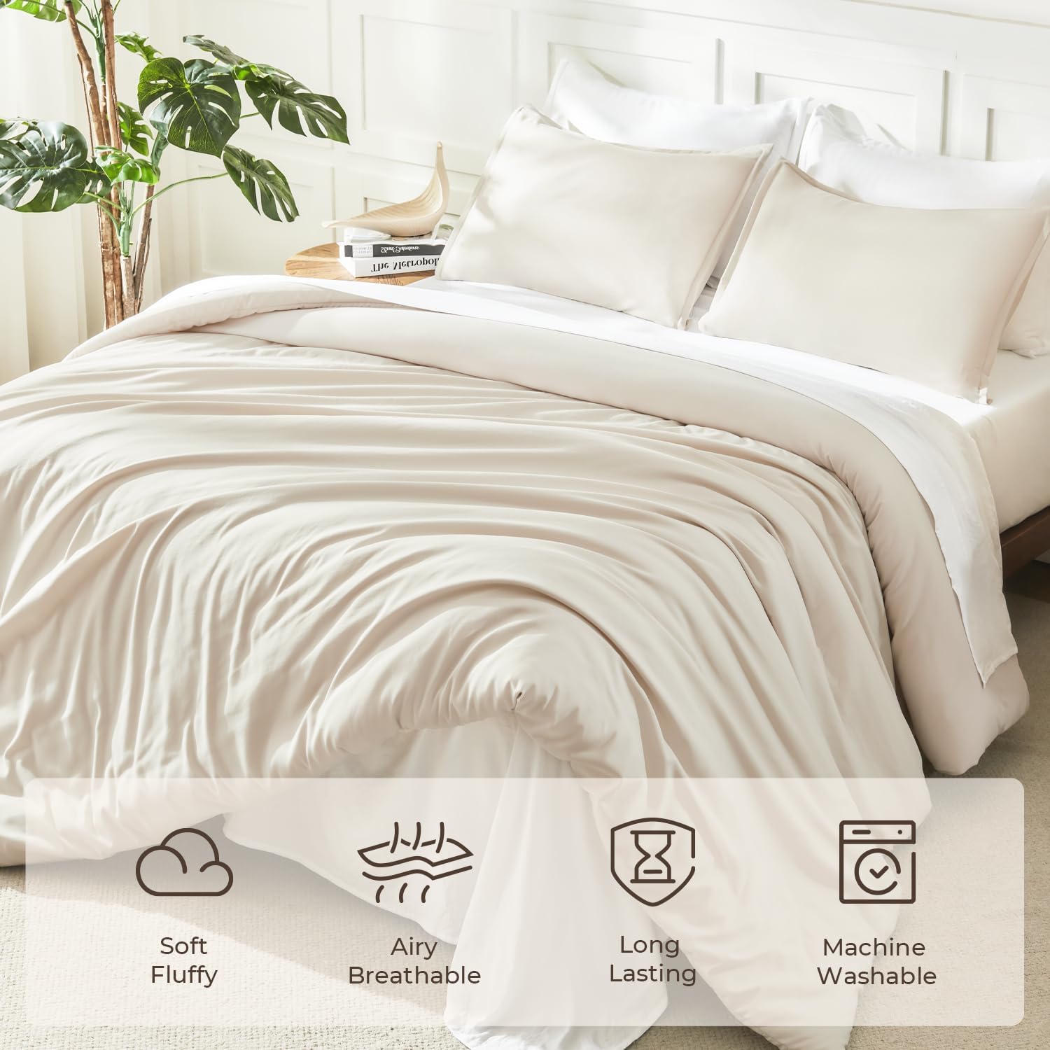 Litanika lightweight solid down alternative 3-piece comforter bedding set with soft, breathable fabric and plush fill.