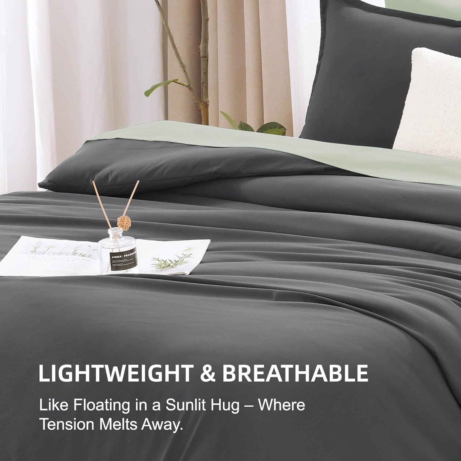 Litanika lightweight solid down alternative 3-piece bedding comforter set with soft, breathable fabric and cozy design.