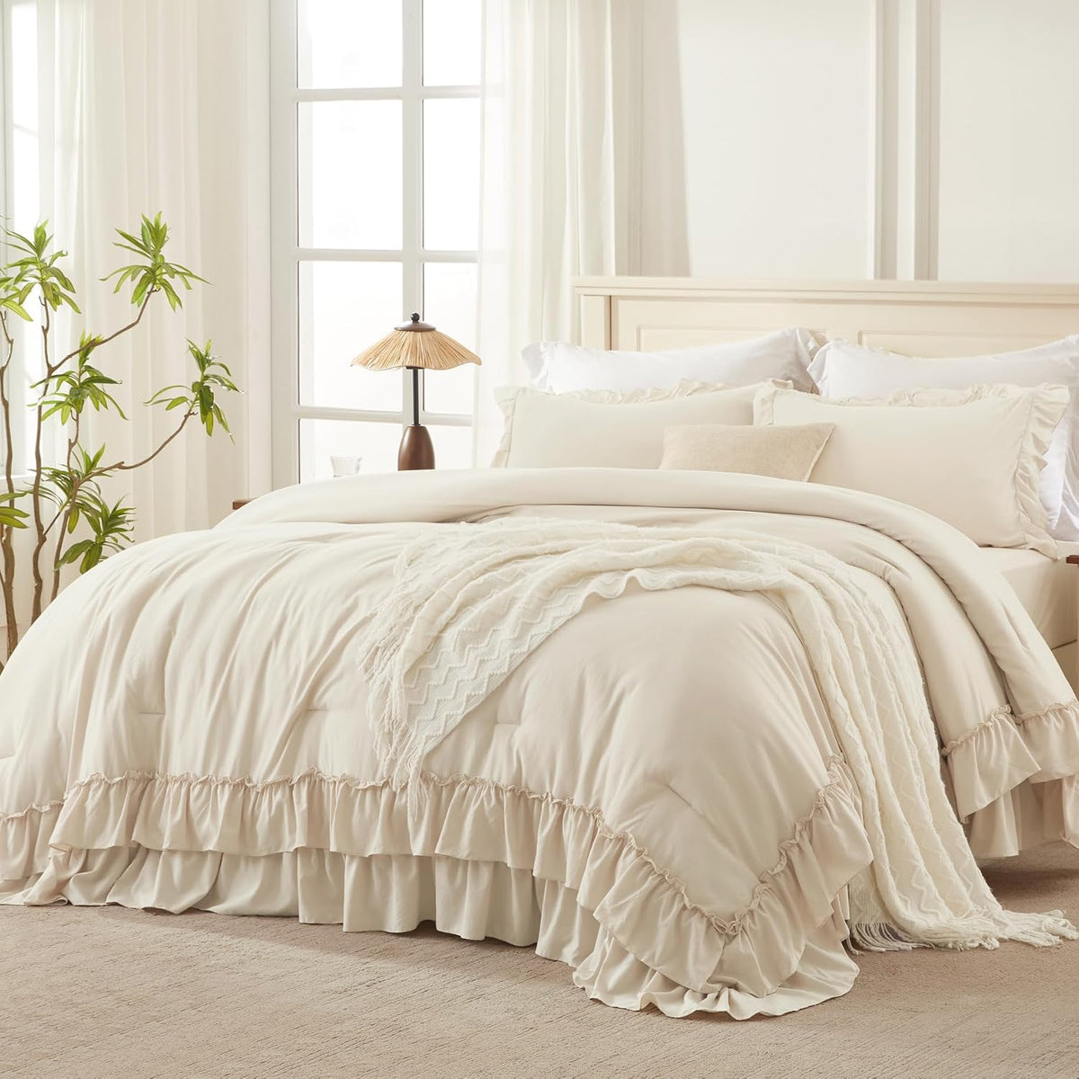 Litanika Bedding Ruffle 3 Piece , Soft All Season Shabby Chic Polyester Comforter Set,1 Comforter 2 Pillowcases - LITANIKA
