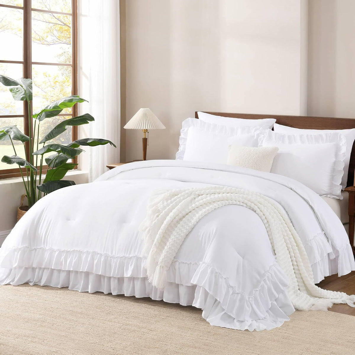 Litanika Bedding Ruffle 3 Piece , Soft All Season Shabby Chic Polyester Comforter Set,1 Comforter 2 Pillowcases - LITANIKA