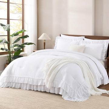 Litanika Bedding Ruffle 3 Piece , Soft All Season Shabby Chic Polyester Comforter Set,1 Comforter 2 Pillowcases - LITANIKA