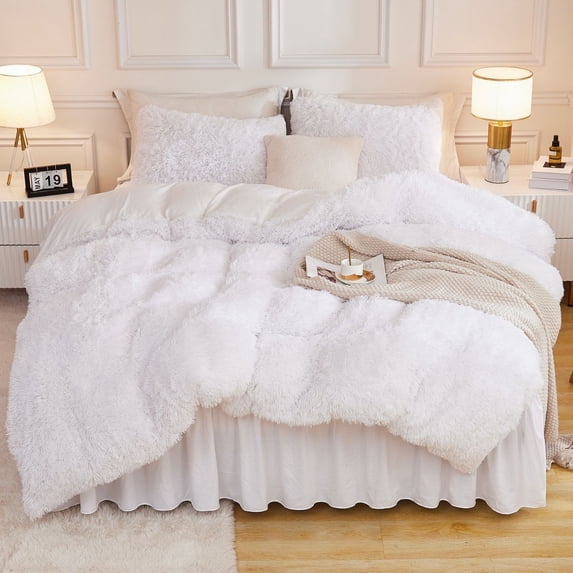 Litanika Fluffy Bedding Set,Winter Soft Plush Velvet Faux Fur Bedding Comforters Set for Full Size Bed, Fuzzy Thick Heavy Puffy Comforter Blanket Set - LITANIKA
