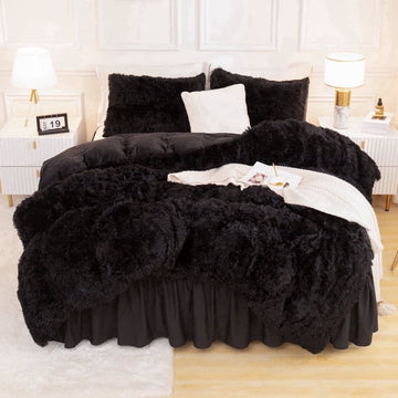 Litanika Fluffy Bedding Set,Winter Soft Plush Velvet Faux Fur Bedding Comforters Set for Full Size Bed, Fuzzy Thick Heavy Puffy Comforter Blanket Set - LITANIKA