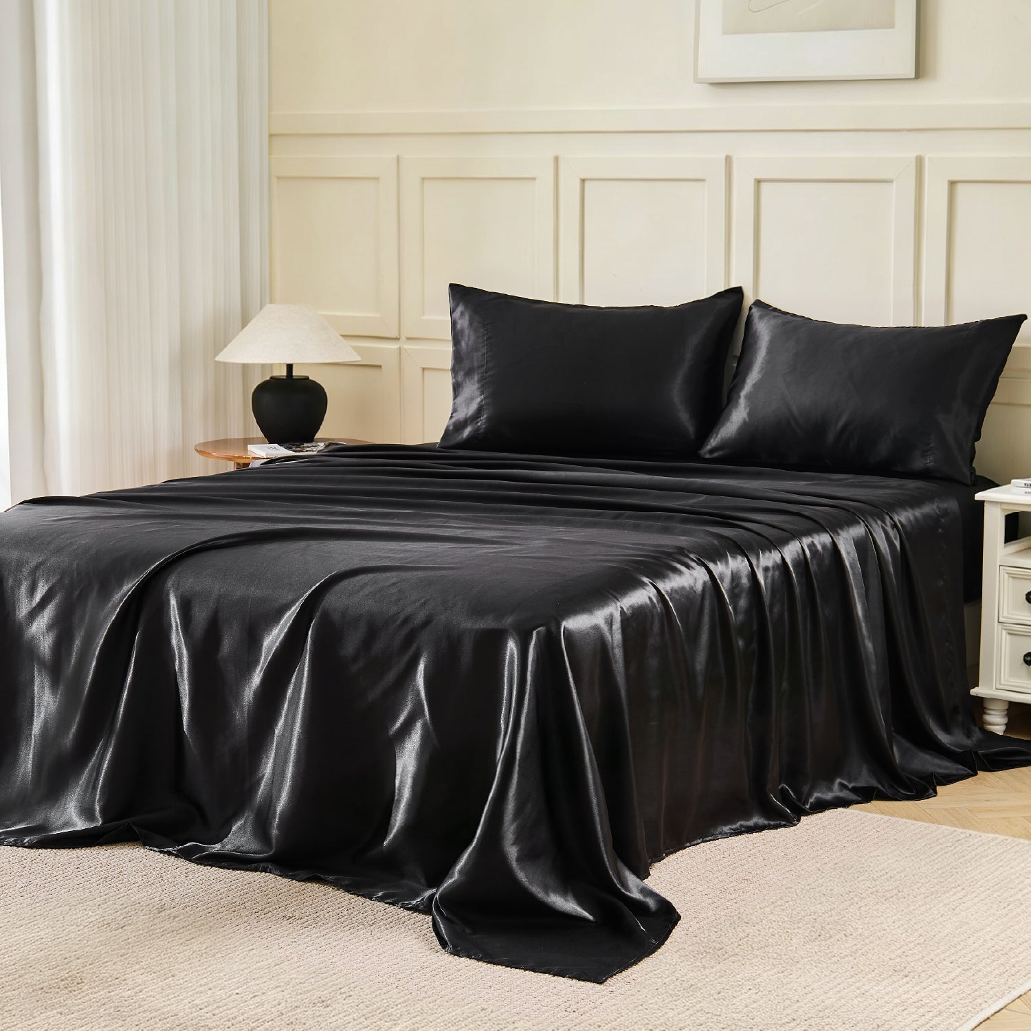 Luxury Satin Solid 4-Piece Sheet Set - LITANIKA