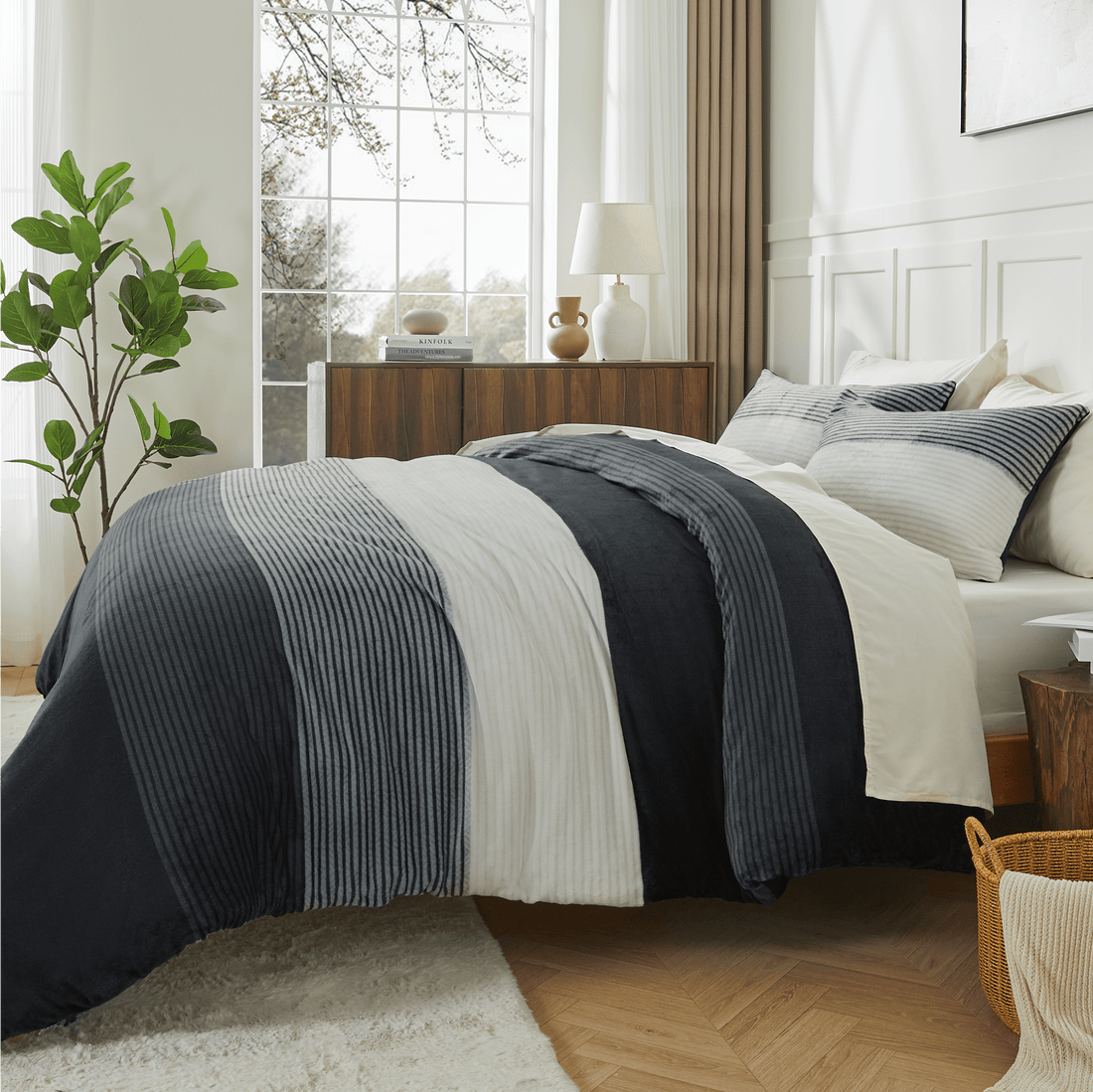 Luxury Soft Plush Fuzzy Stripe Comforter Sets - LITANIKA