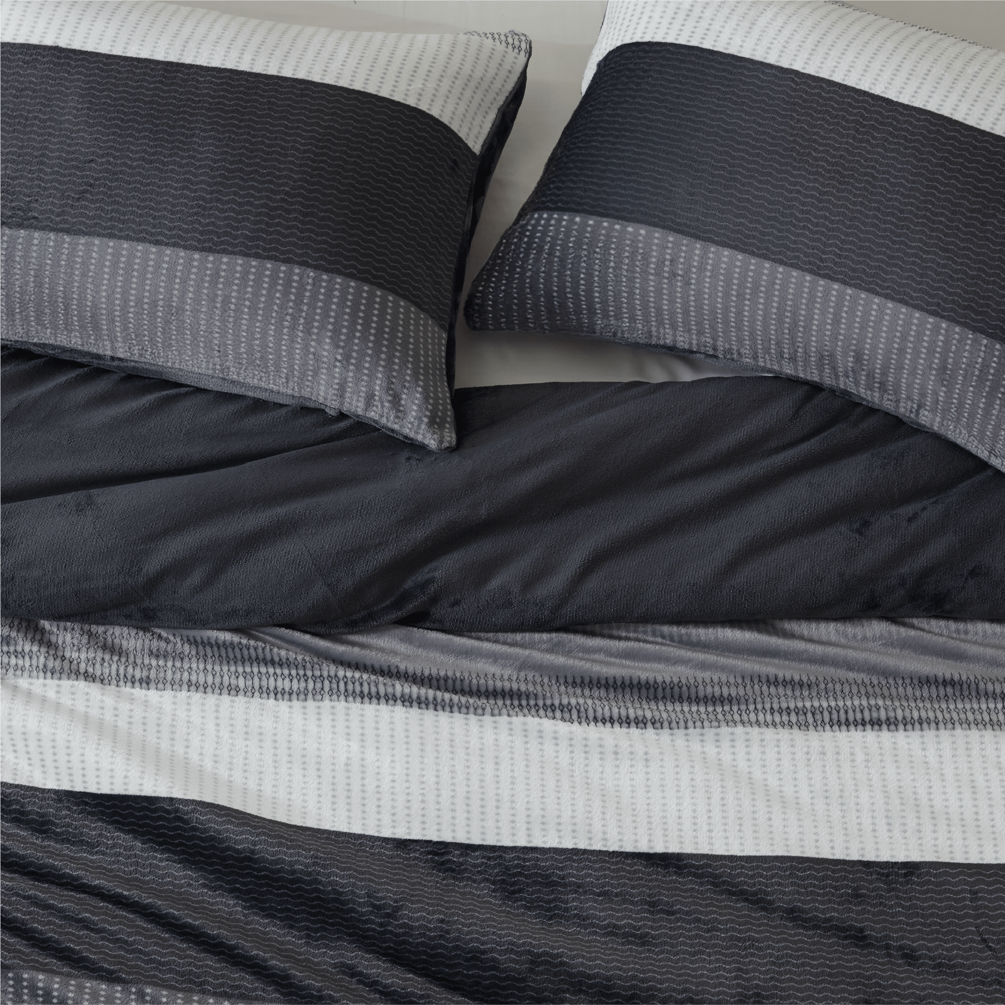 Luxurious plush fuzzy stripe comforter set by Litanika, showcasing soft, cozy bedding with stylish striped design.