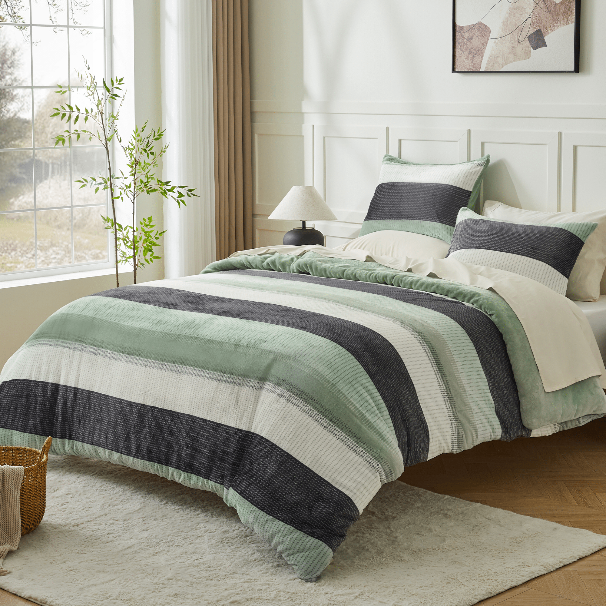 Luxury Soft Plush Fuzzy Stripe Comforter Sets - LITANIKA