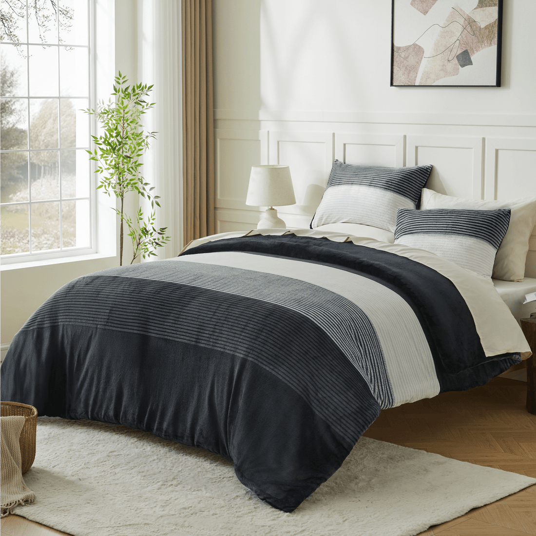 Luxury Soft Plush Fuzzy Stripe Comforter Sets - LITANIKA