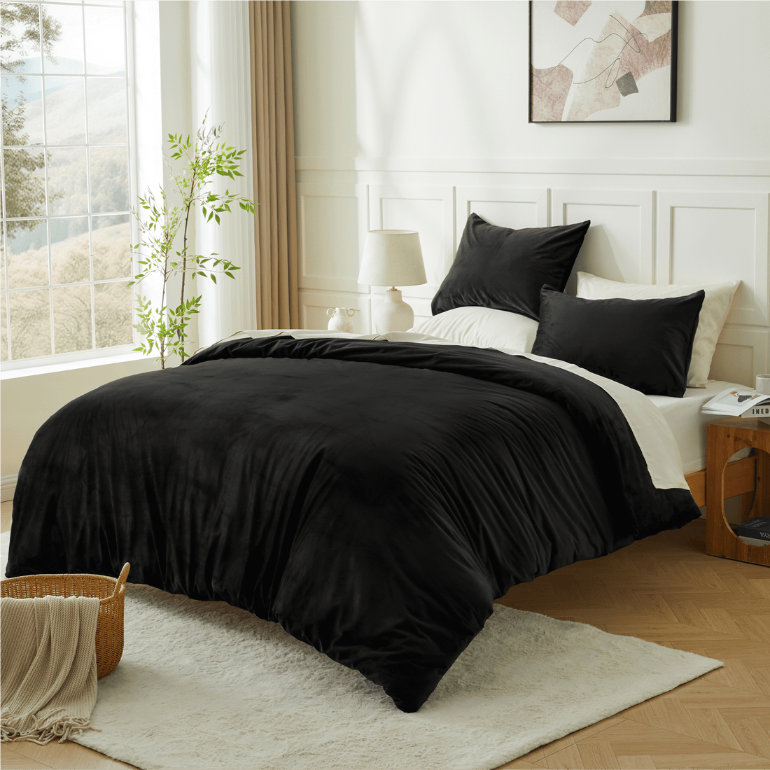 Luxurious textured modern flannel duvet cover by Litanika, showing soft, cozy fabric with a contemporary design.