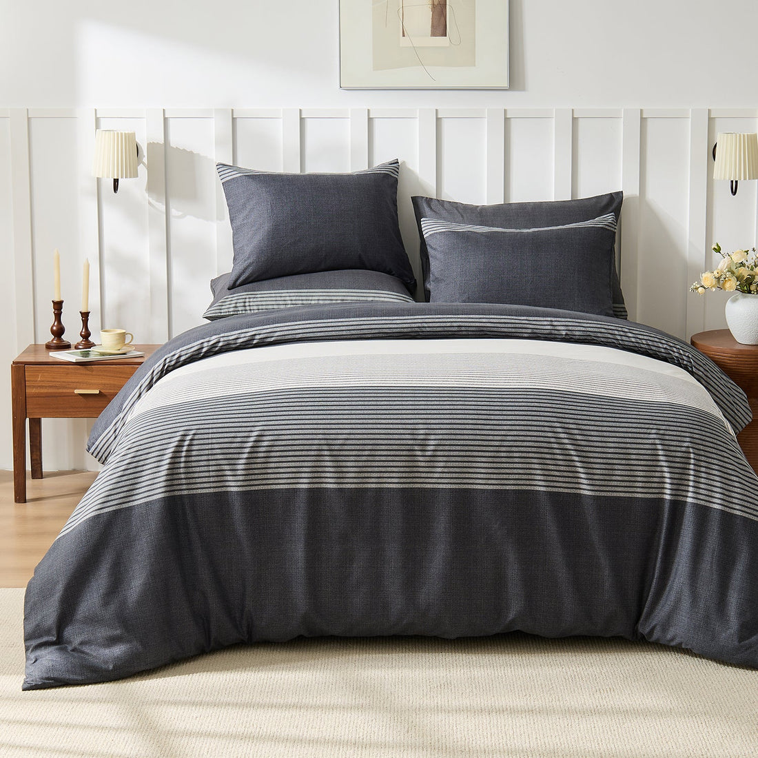 Modern striped bedding duvet cover set by Litanika featuring a three-piece design with stylish, contemporary pattern.