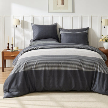 Modern striped 3-piece duvet cover set by Litanika featuring a stylish bedding design with bold stripes and coordinated pillowcases.