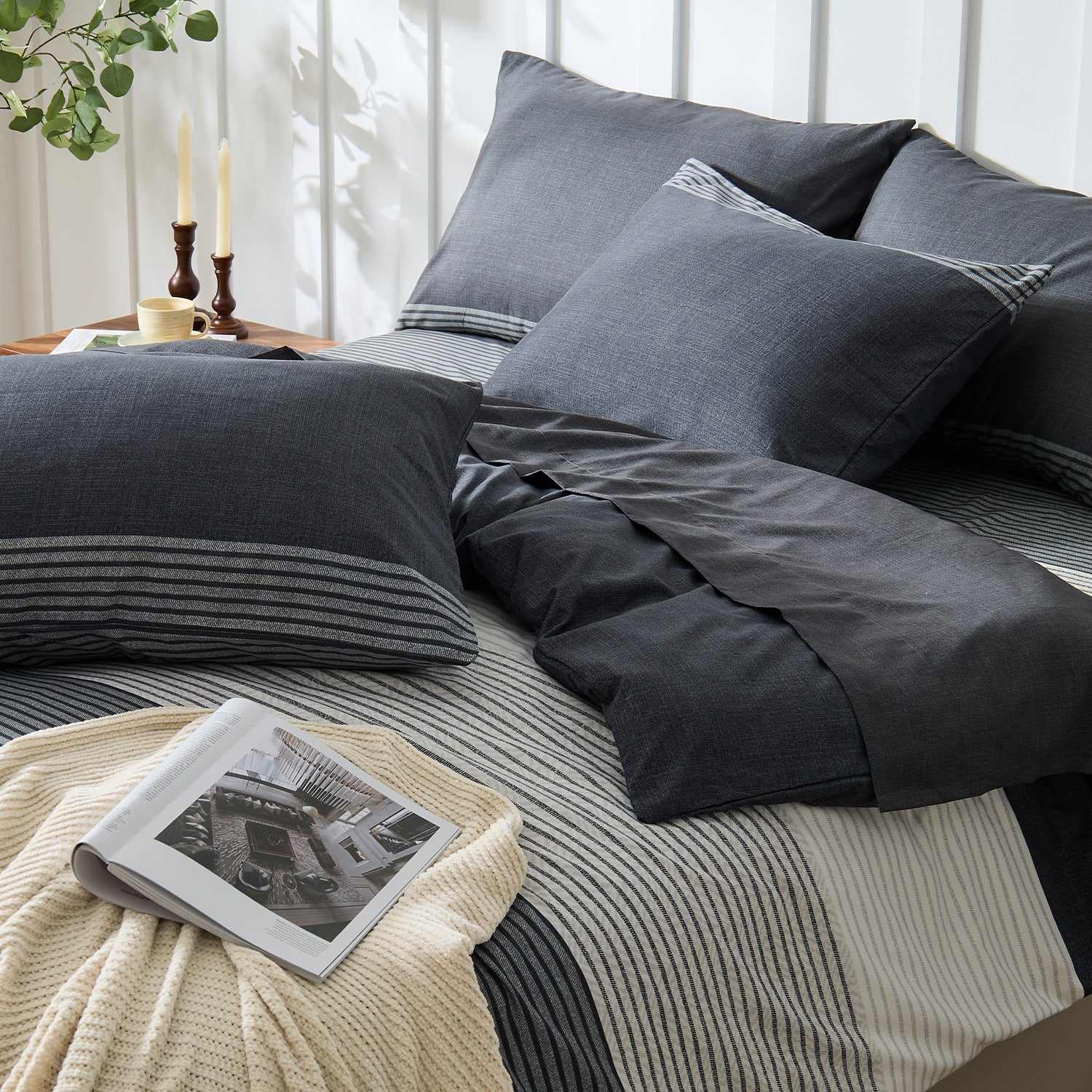 Modern striped bedding duvet cover set by Litanika featuring a stylish 3-piece design in contemporary stripes.