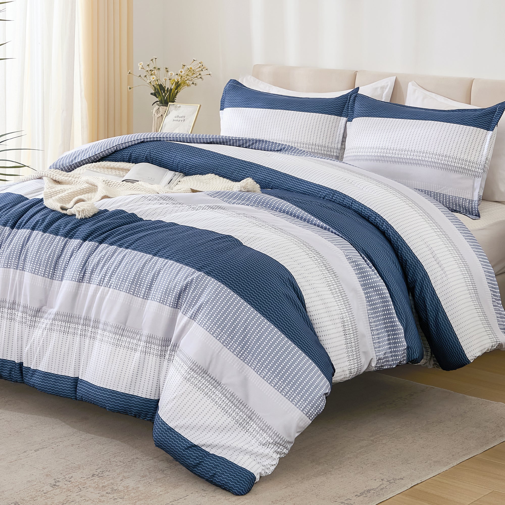 Multicolor Stripe Lightweight Down Alternative 3 Pieces Comforter Set - LITANIKA
