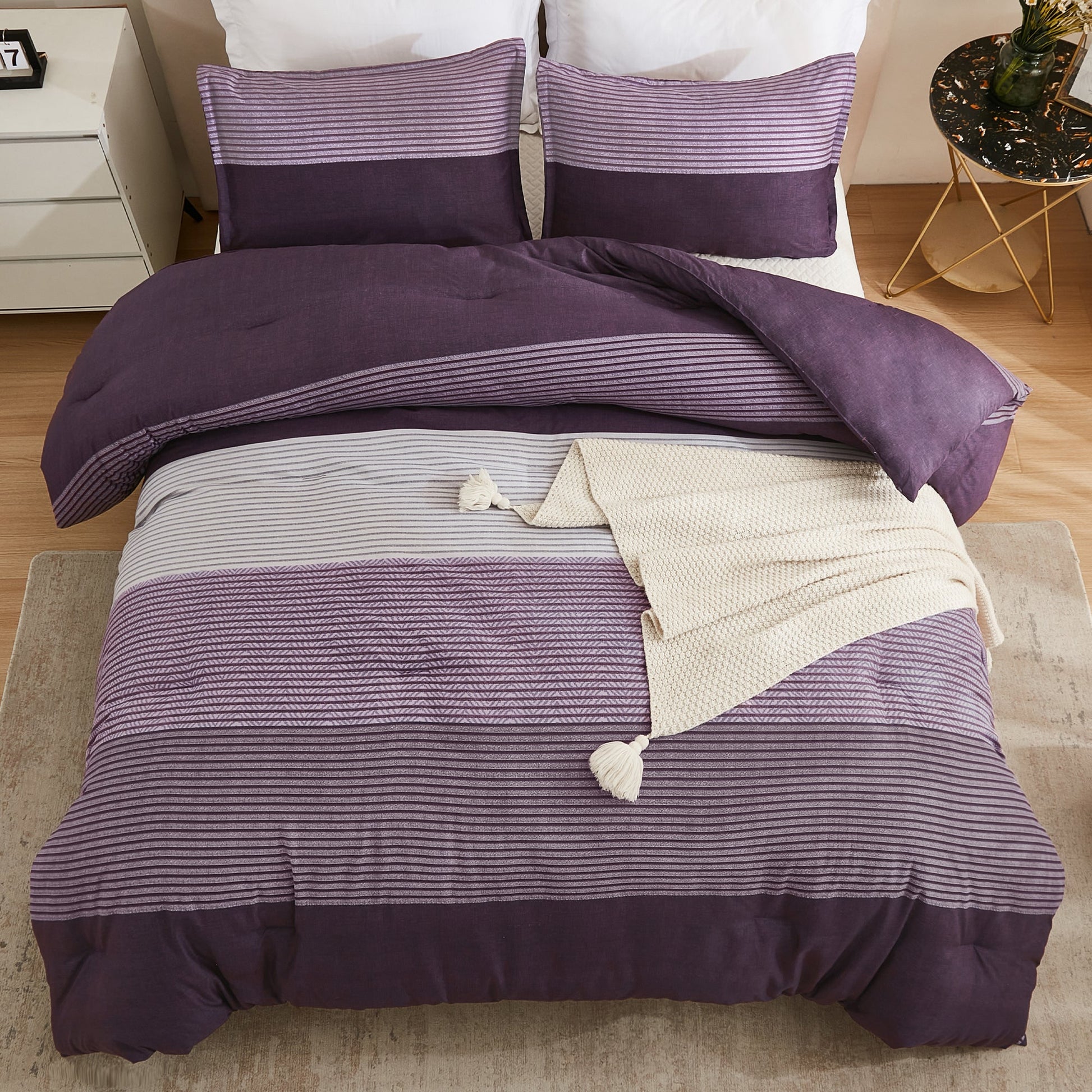 Multicolor Stripe Lightweight Down Alternative 3 Pieces Comforter Set - LITANIKA