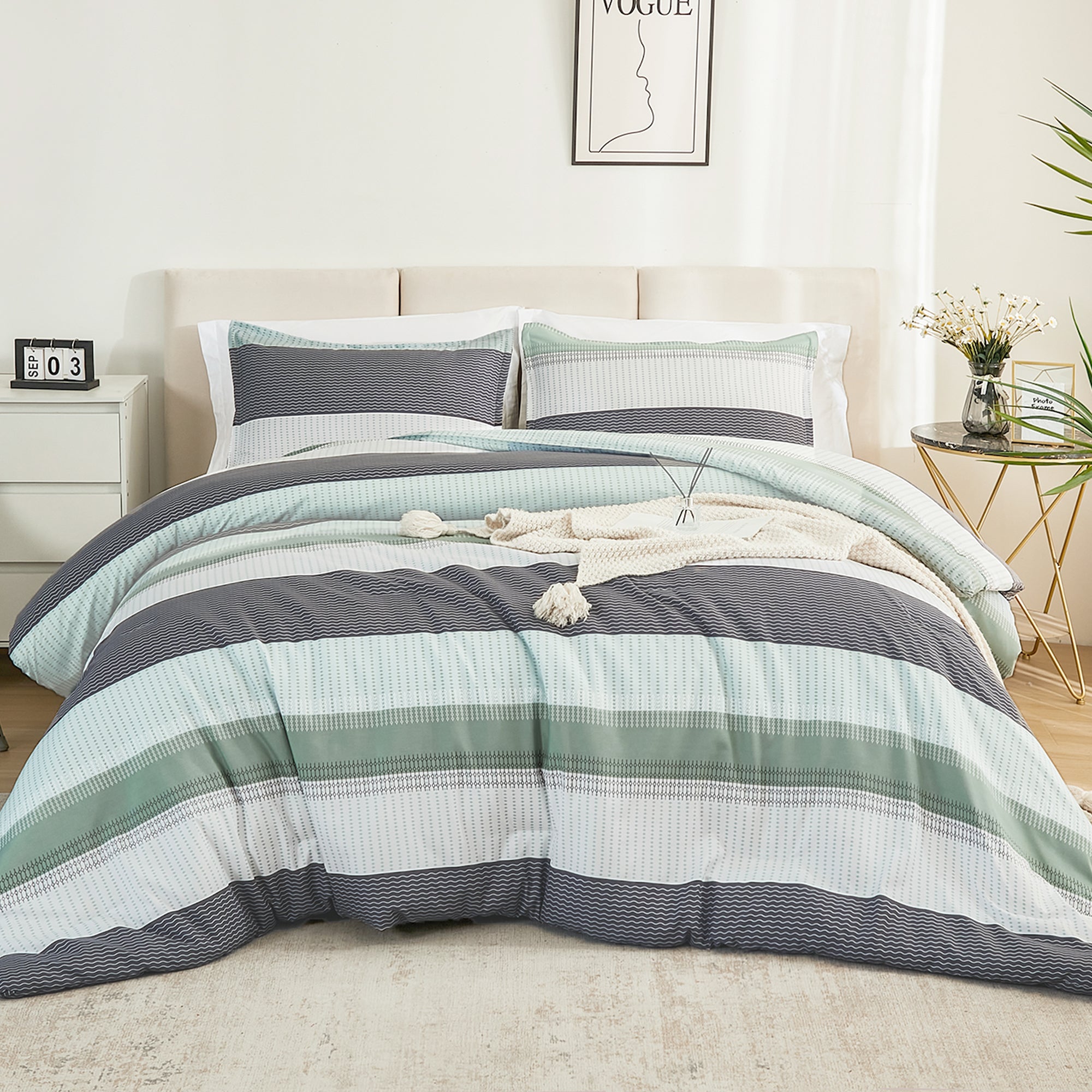 Multicolor Stripe Lightweight Down Alternative 3 Pieces Comforter Set - LITANIKA