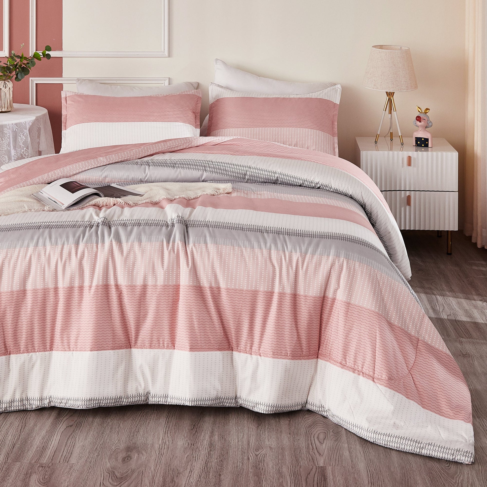 Multicolor Stripe Lightweight Down Alternative 3 Pieces Comforter Set - LITANIKA
