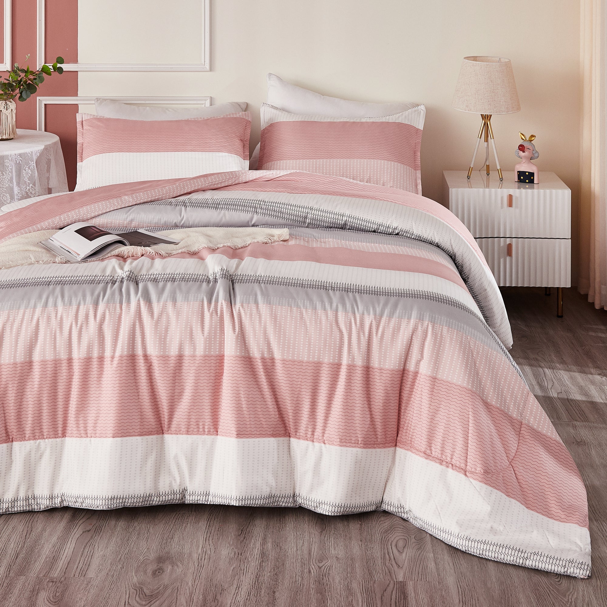 Multicolor Stripe Lightweight Down Alternative 3 Pieces Comforter Set - LITANIKA