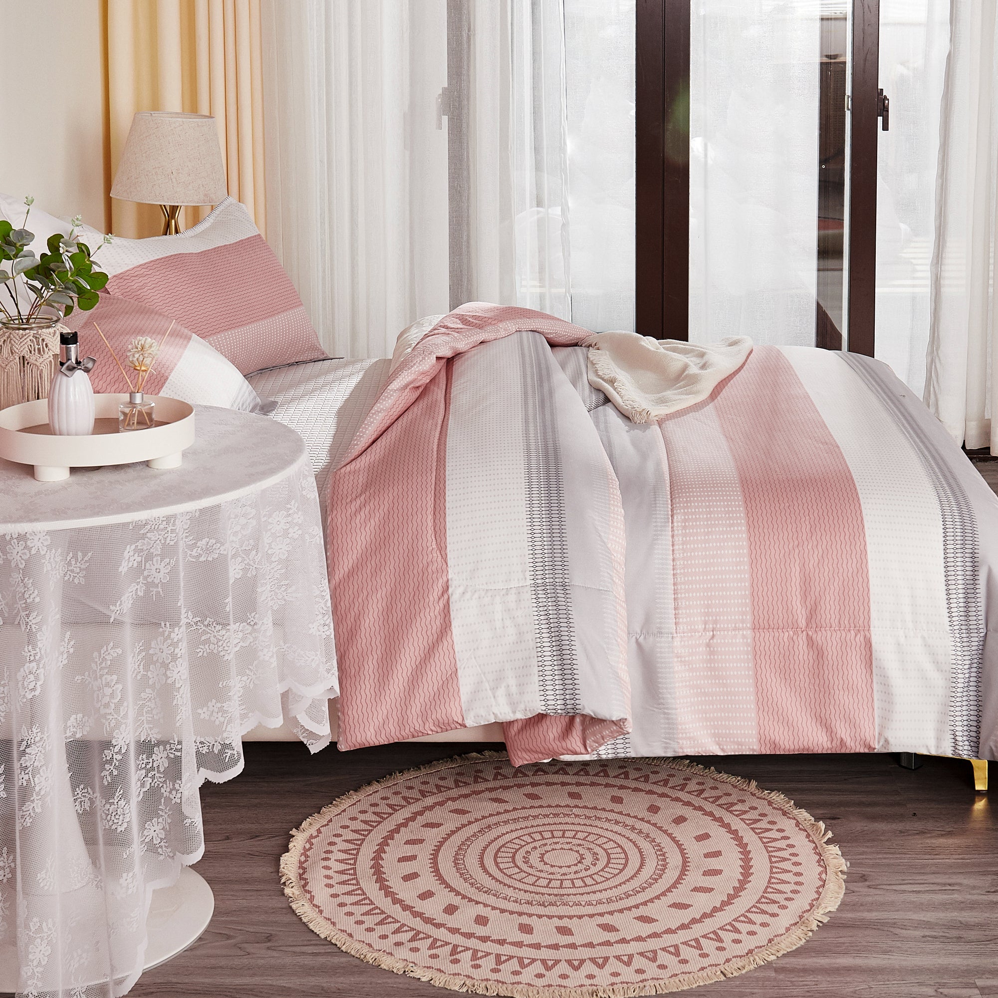 Multicolor Stripe Lightweight Down Alternative 3 Pieces Comforter Set - LITANIKA