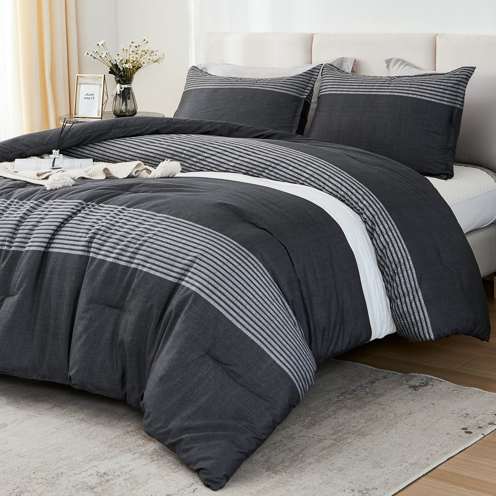 Multicolor Stripe Lightweight Down Alternative 3 Pieces Comforter Set - LITANIKA