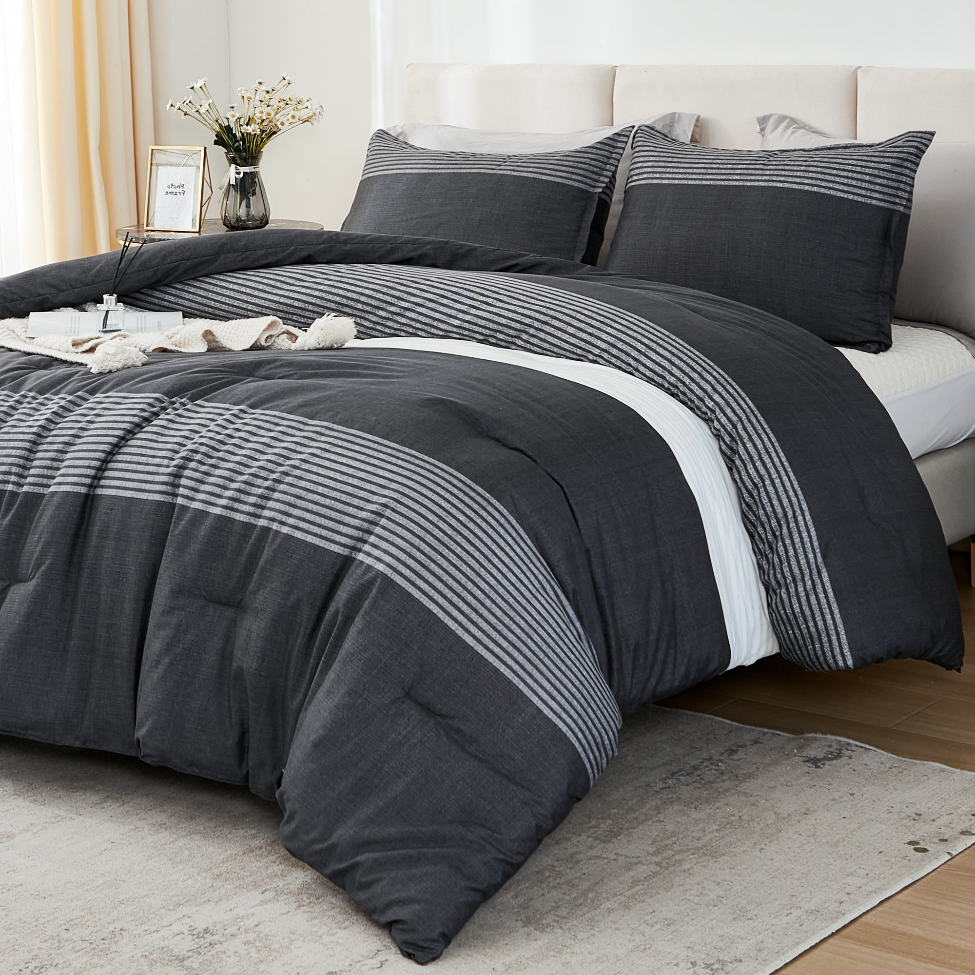 Multicolor Stripe Lightweight Down Alternative 3 Pieces Comforter Set - LITANIKA