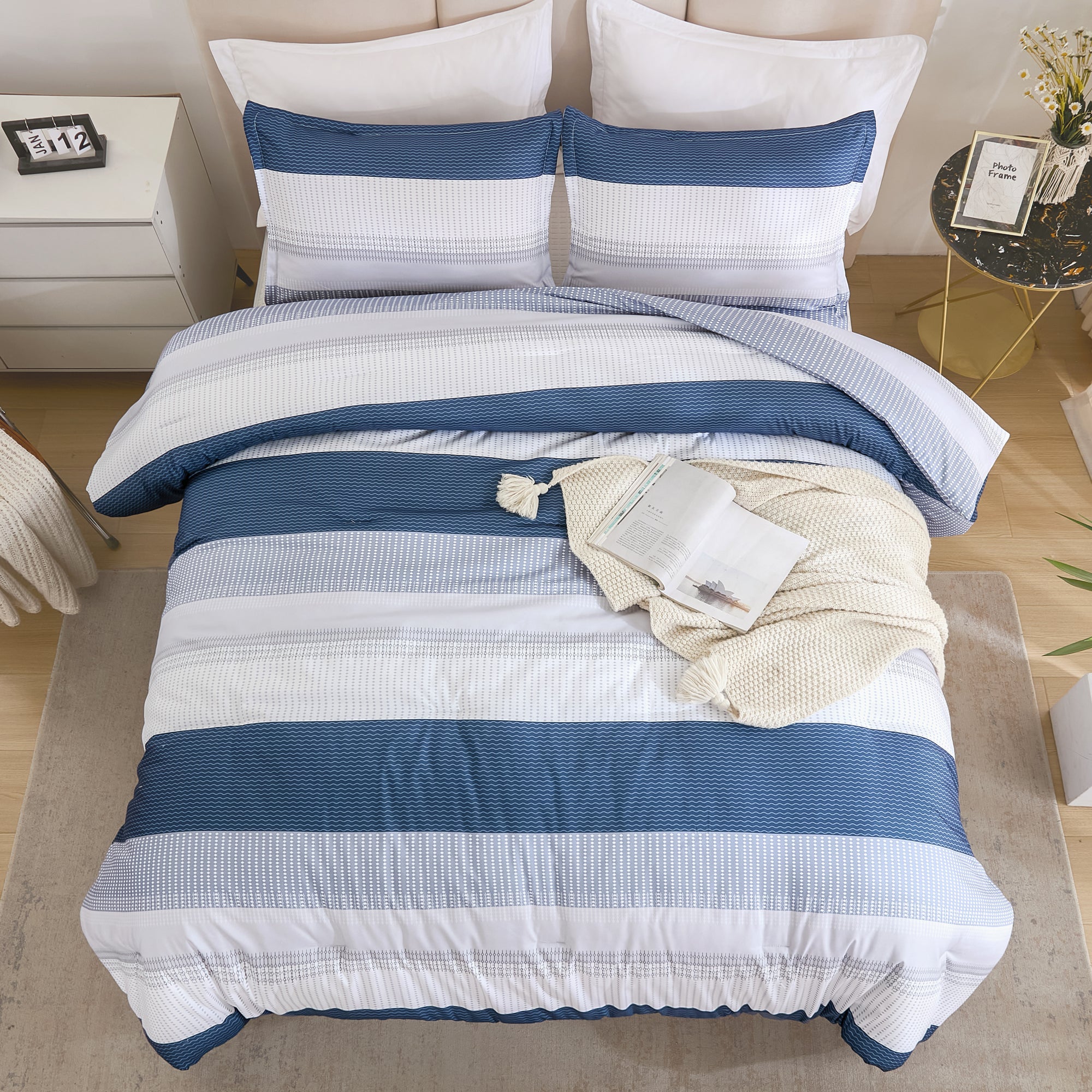 Multicolor Stripe Lightweight Down Alternative 3 Pieces Comforter Set - LITANIKA