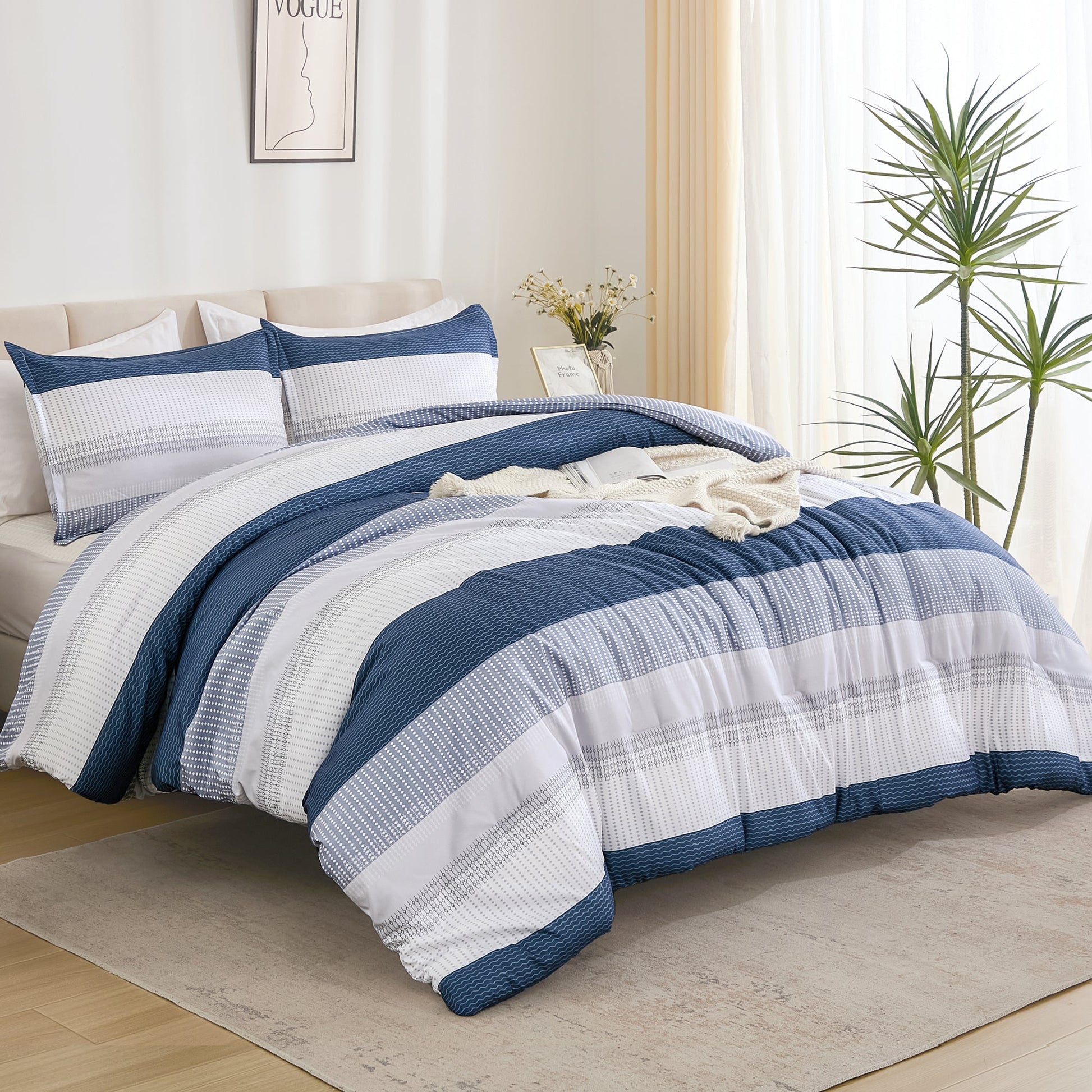Multicolor Stripe Lightweight Down Alternative 3 Pieces Comforter Set - LITANIKA