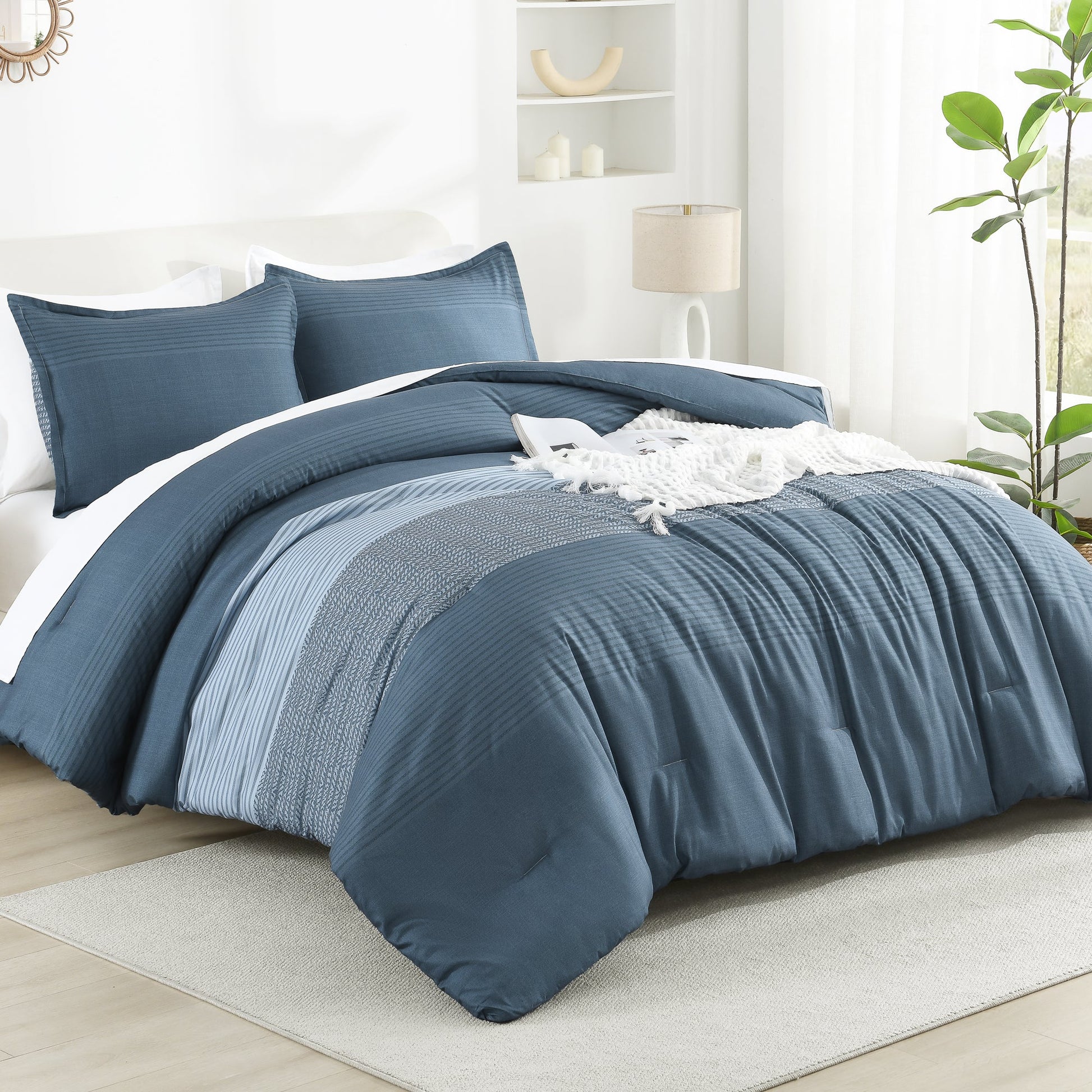 Multicolor Stripe Lightweight Down Alternative 3 Pieces Comforter Set - LITANIKA