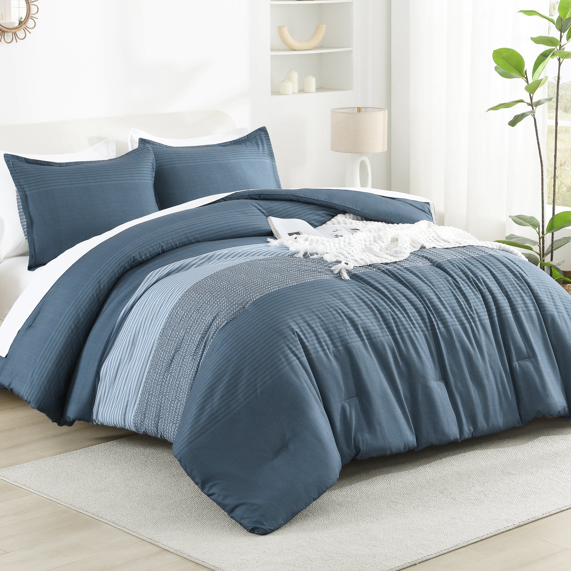 Multicolor Stripe Lightweight Down Alternative 3 Pieces Comforter Set - LITANIKA