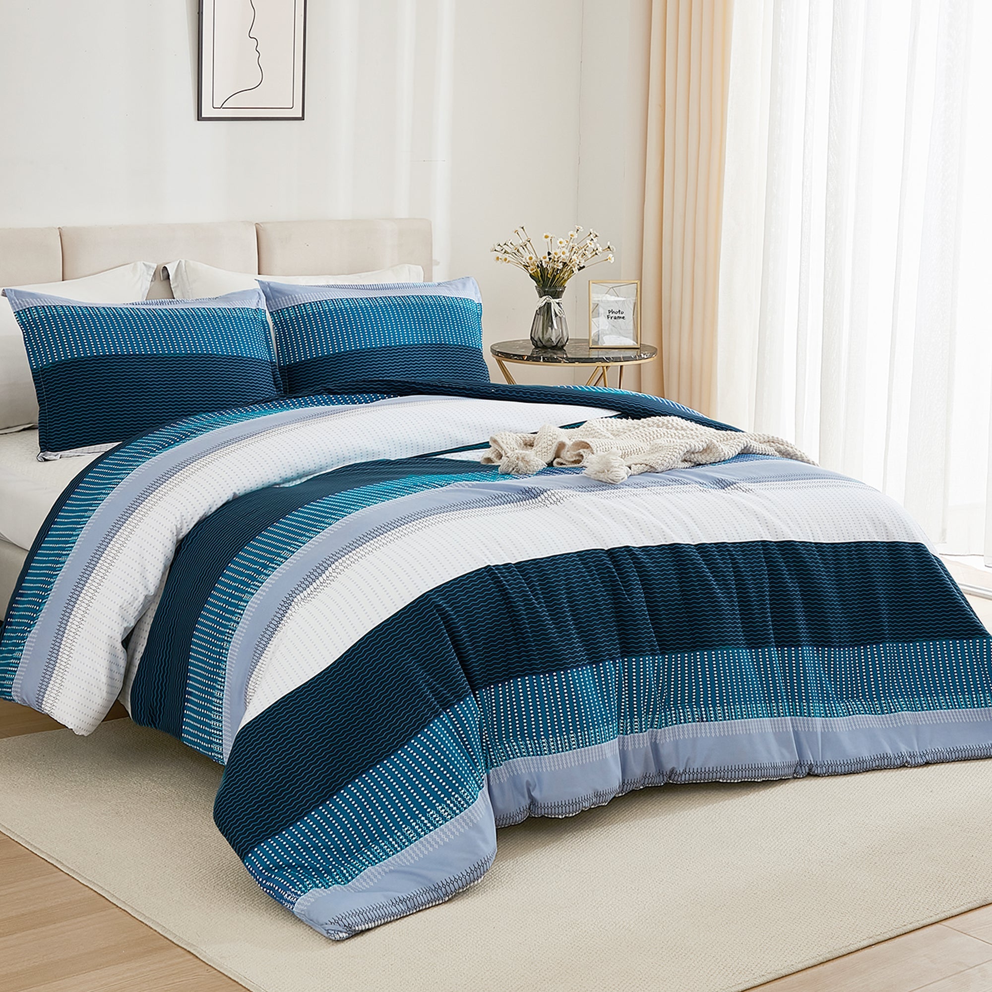 Multicolor Stripe Lightweight Down Alternative 3 Pieces Comforter Set - LITANIKA
