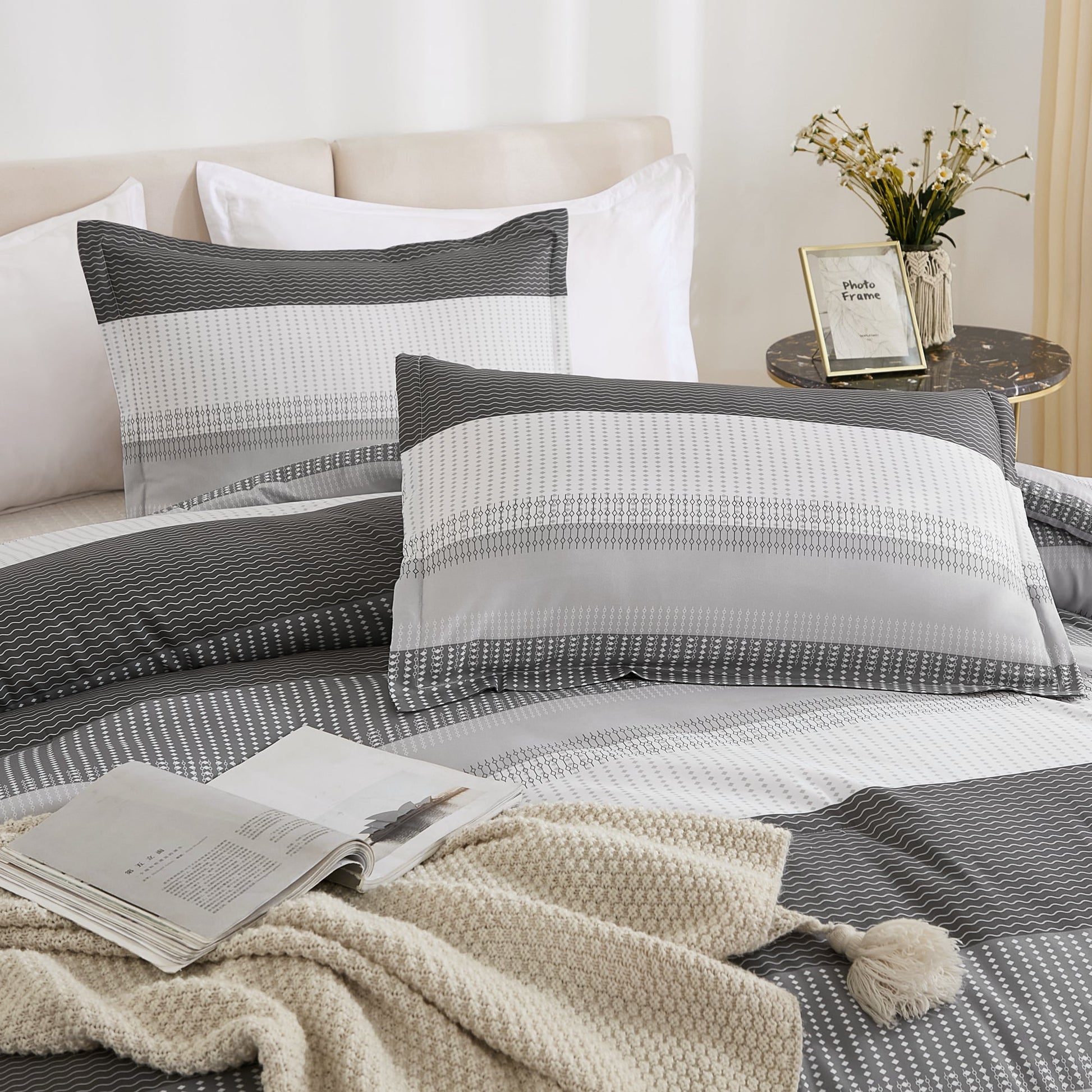 Multicolor Stripe Lightweight Down Alternative 3 Pieces Comforter Set - LITANIKA