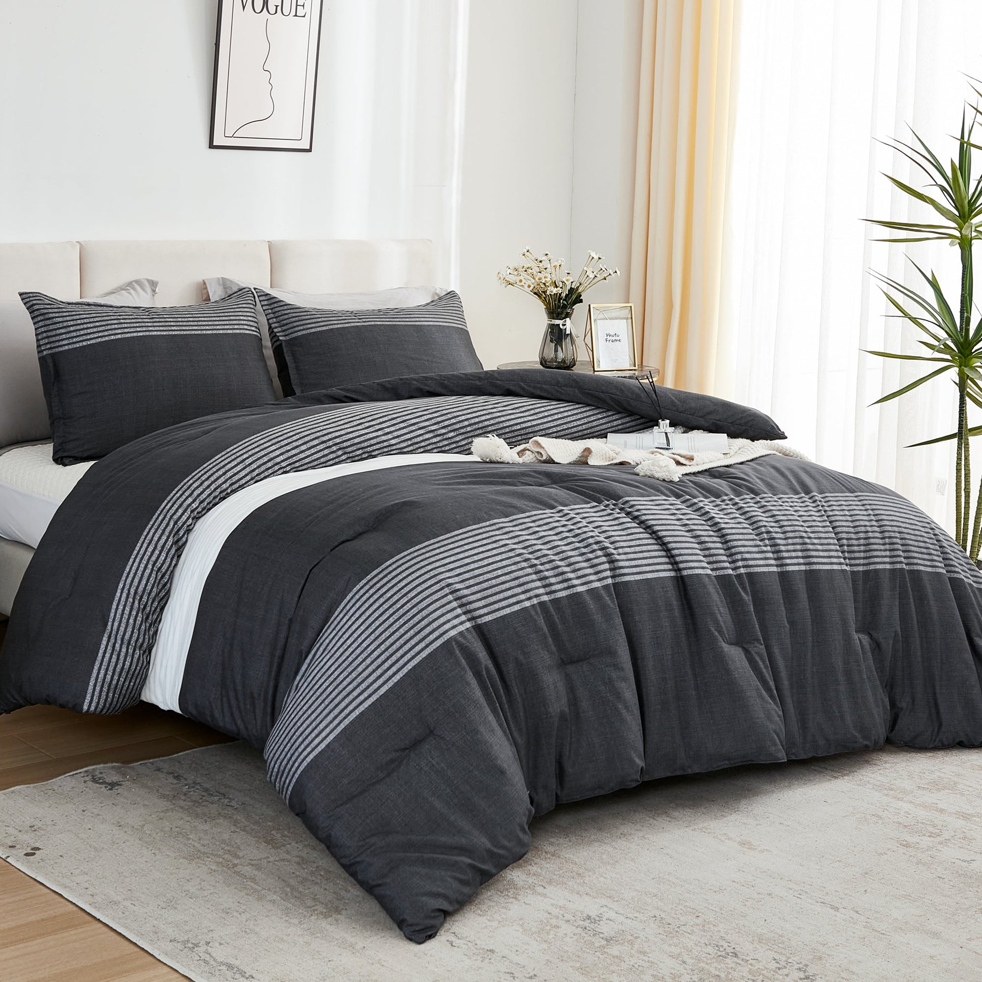 Multicolor Stripe Lightweight Down Alternative 3 Pieces Comforter Set - LITANIKA