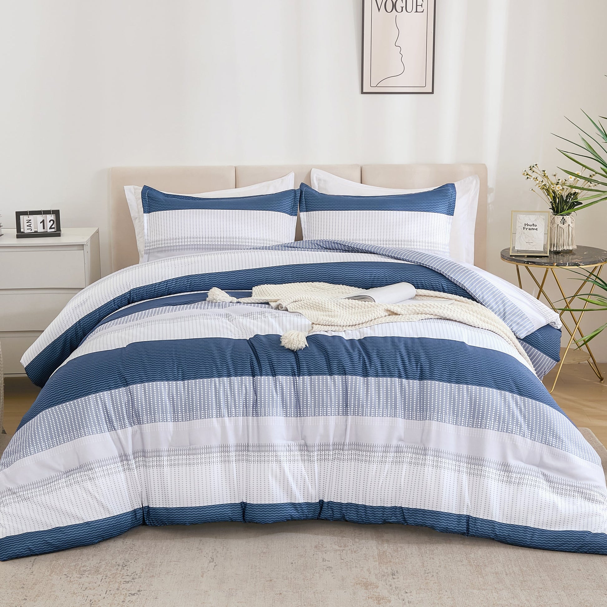 Multicolor Stripe Lightweight Down Alternative 3 Pieces Comforter Set - LITANIKA