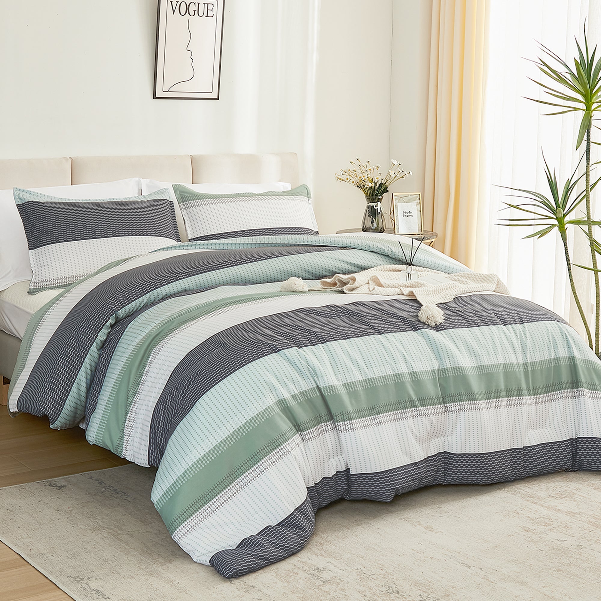 Multicolor Stripe Lightweight Down Alternative 3 Pieces Comforter Set - LITANIKA