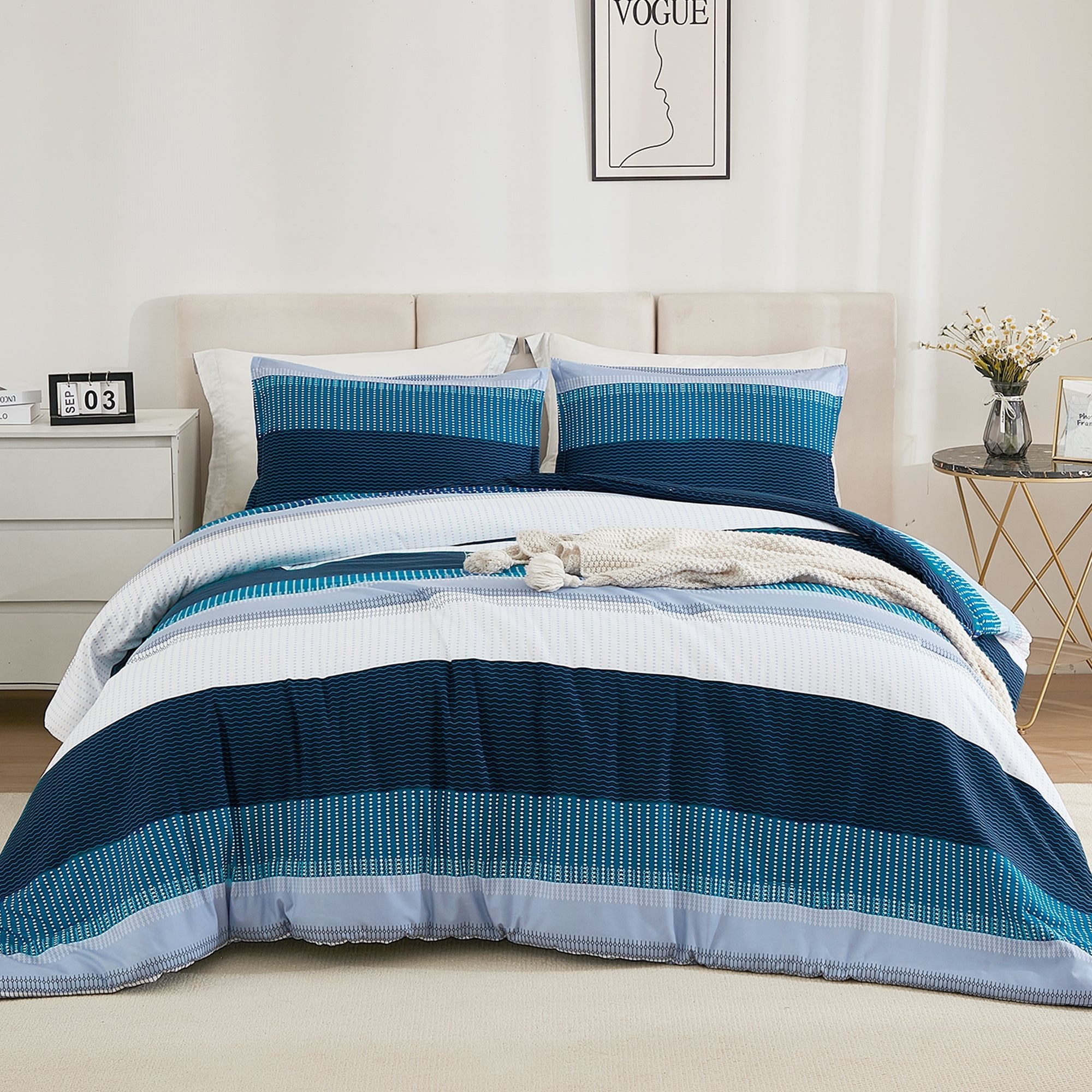 Multicolor Stripe Lightweight Down Alternative 3 Pieces Comforter Set - LITANIKA