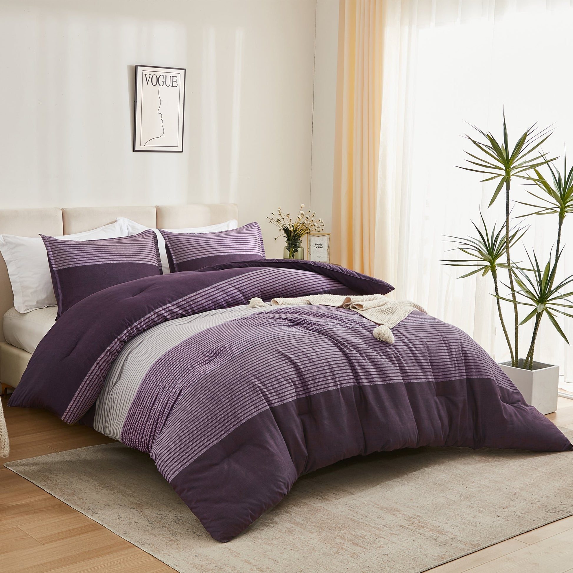 Multicolor Stripe Lightweight Down Alternative 3 Pieces Comforter Set - LITANIKA