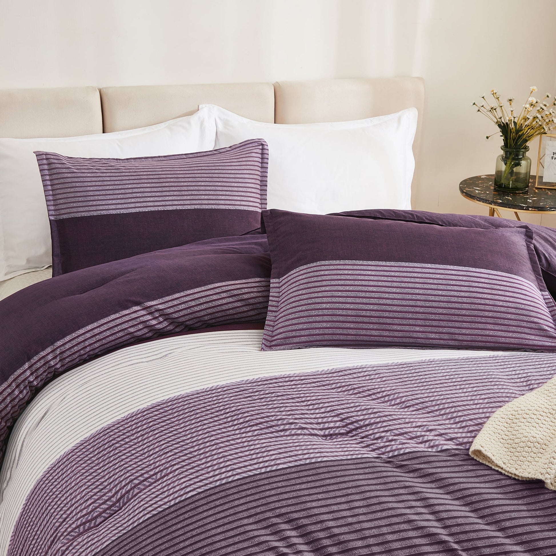 Multicolor Stripe Lightweight Down Alternative 3 Pieces Comforter Set - LITANIKA