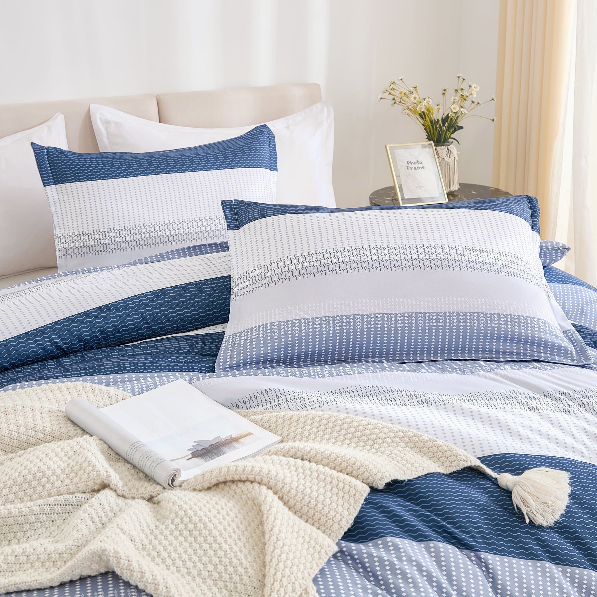 Multicolor Stripe Lightweight Down Alternative 3 Pieces Comforter Set - LITANIKA