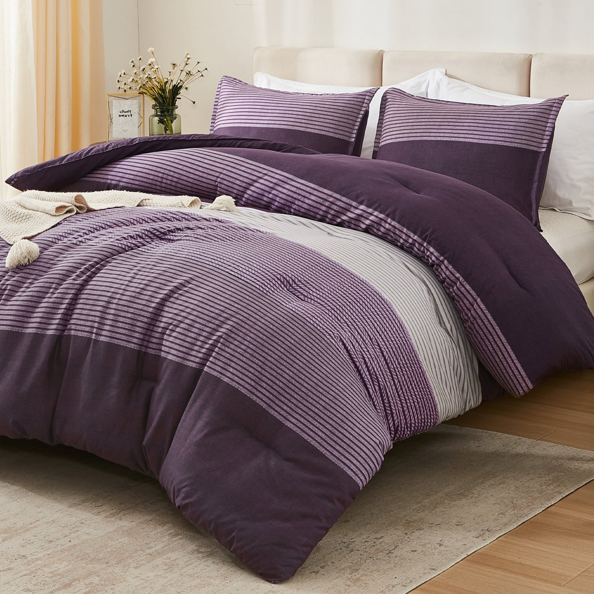 Multicolor Stripe Lightweight Down Alternative 3 Pieces Comforter Set - LITANIKA