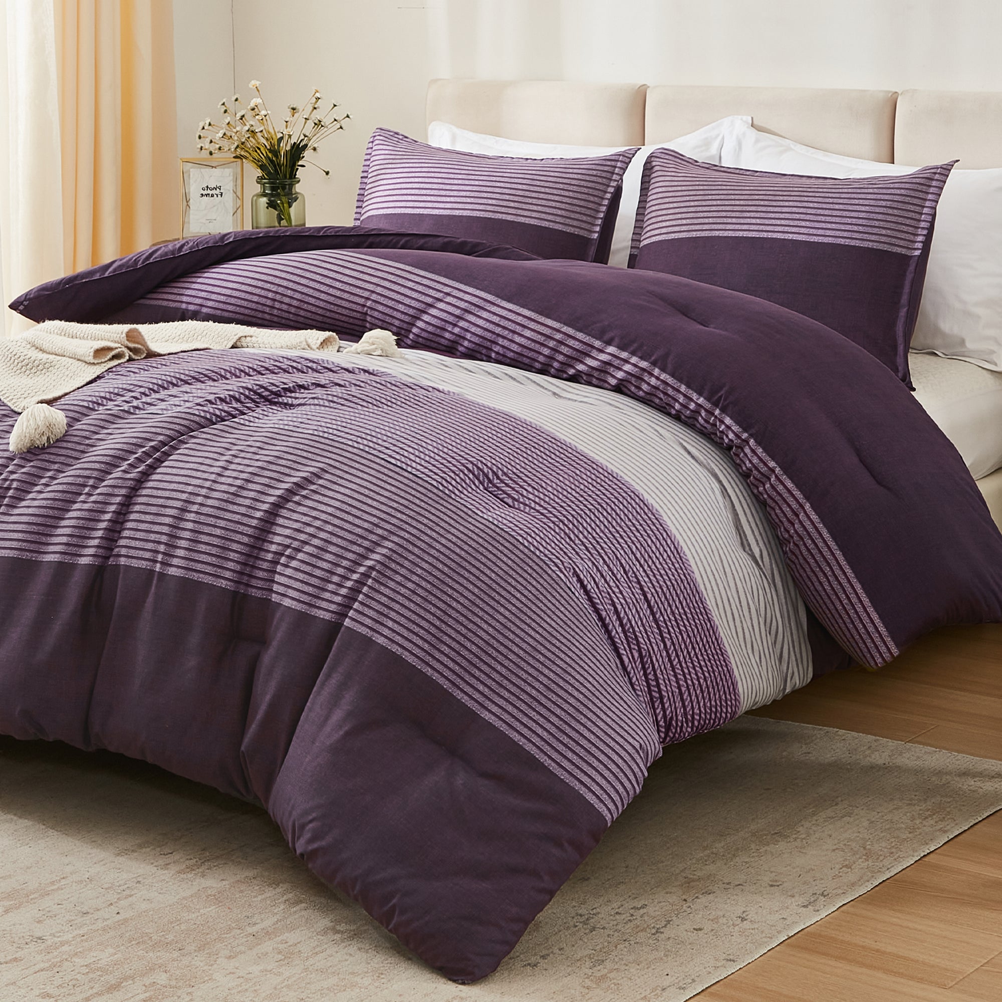Multicolor Stripe Lightweight Down Alternative 3 Pieces Comforter Set - LITANIKA