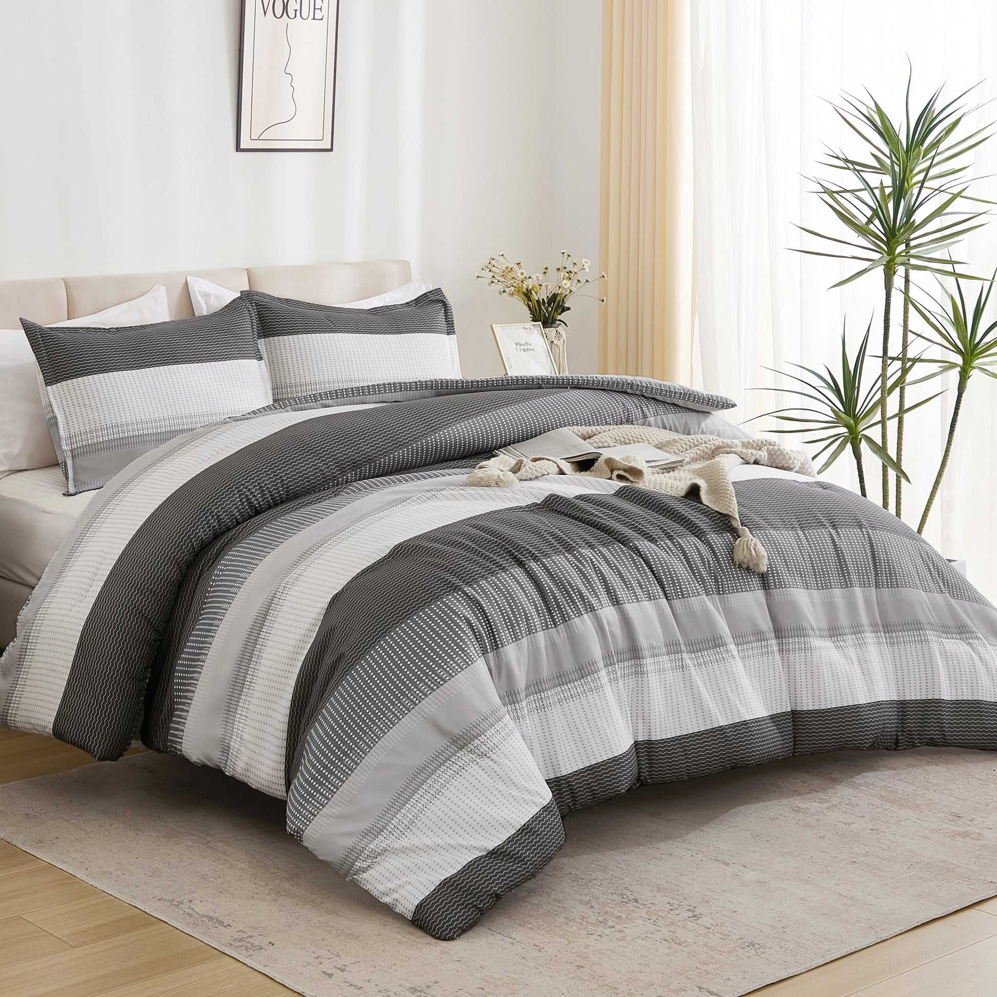 Multicolor Stripe Lightweight Down Alternative 3 Pieces Comforter Set - LITANIKA
