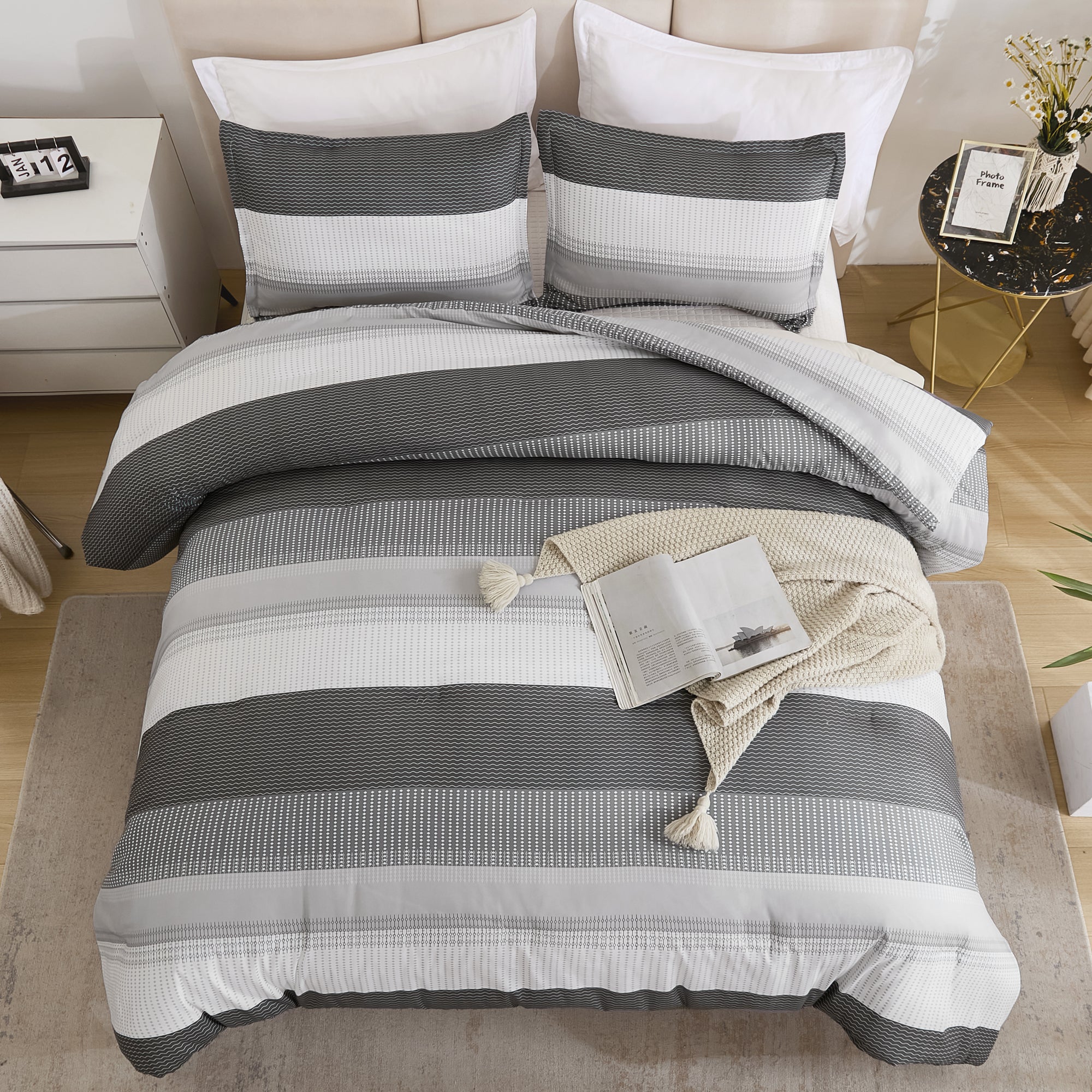 Multicolor Stripe Lightweight Down Alternative 3 Pieces Comforter Set - LITANIKA