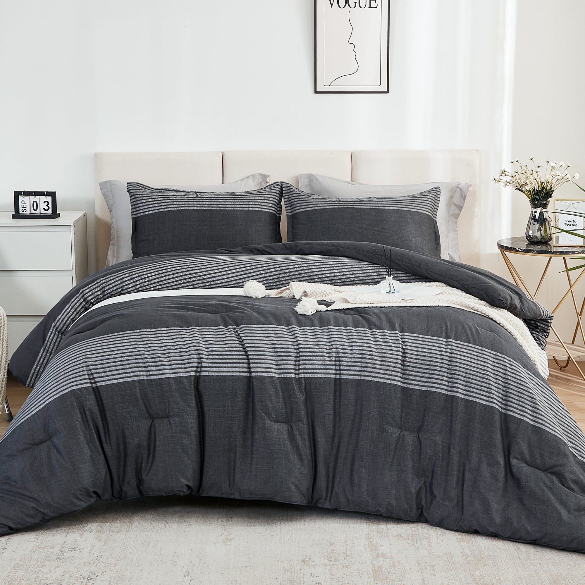 Multicolor Stripe Lightweight Down Alternative 3 Pieces Comforter Set - LITANIKA