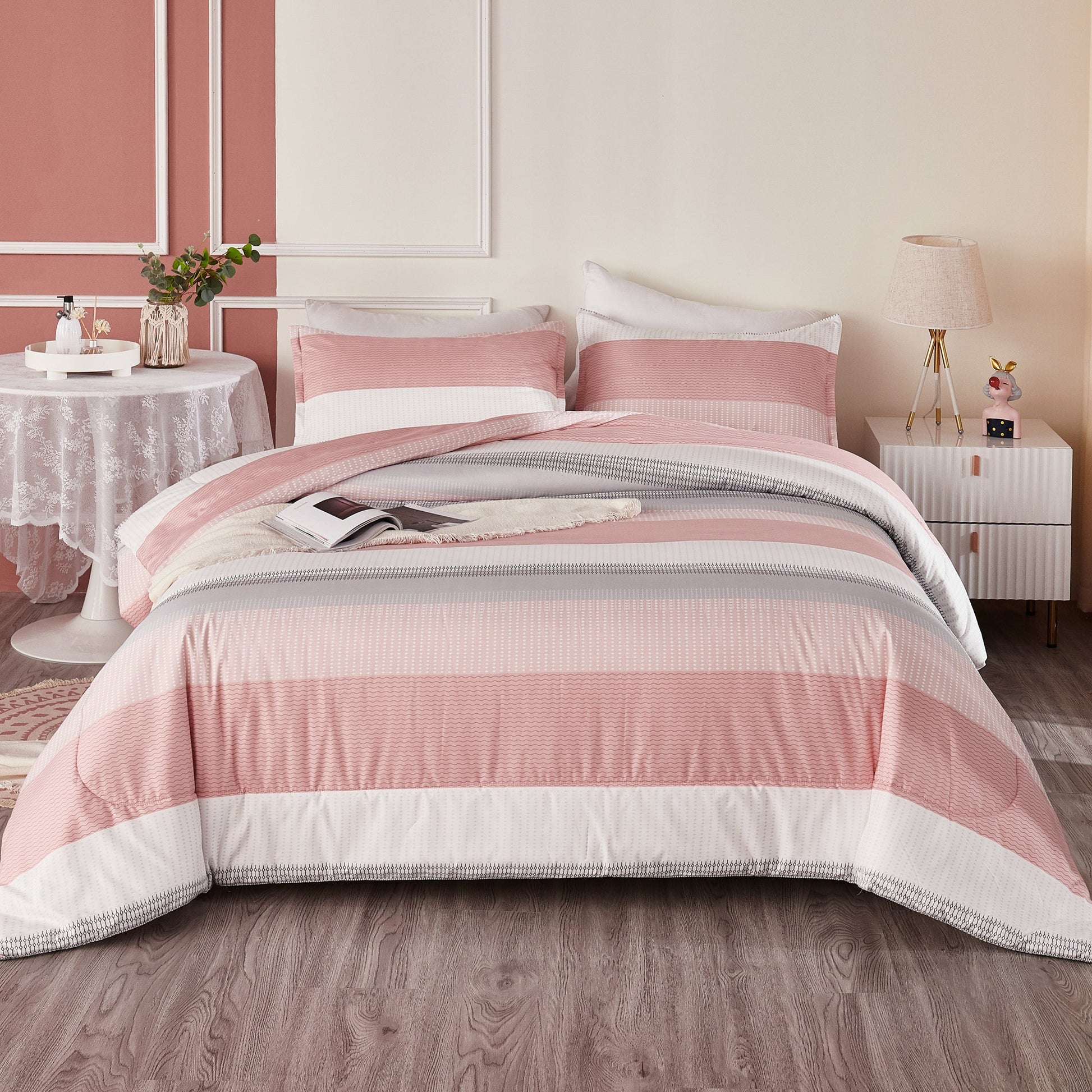 Multicolor Stripe Lightweight Down Alternative 3 Pieces Comforter Set - LITANIKA